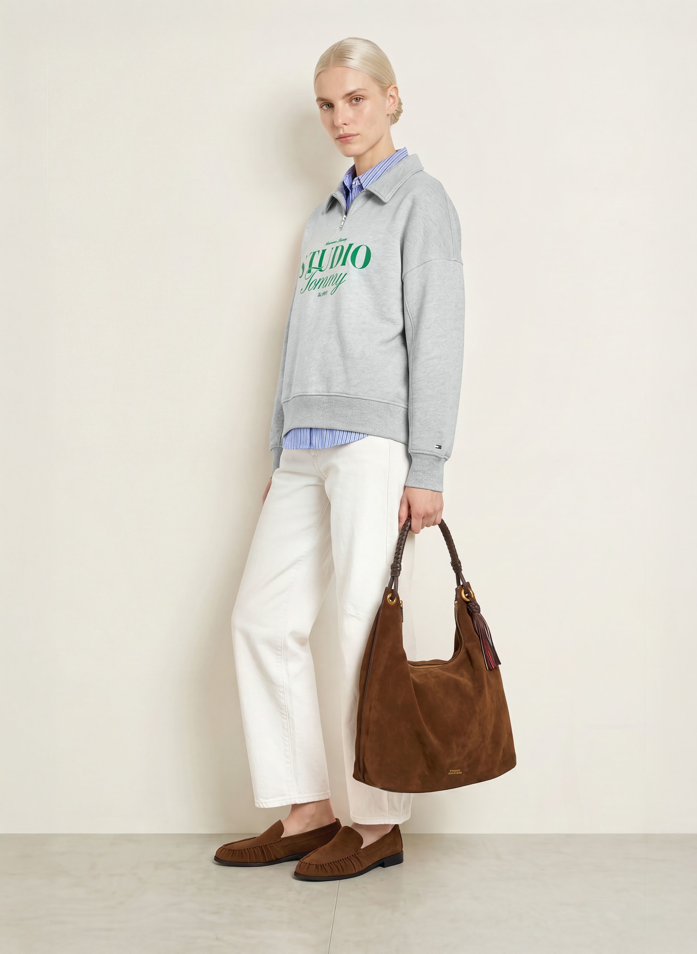 TOMMY HILFIGER Sweat-Poloshirt: GRAU