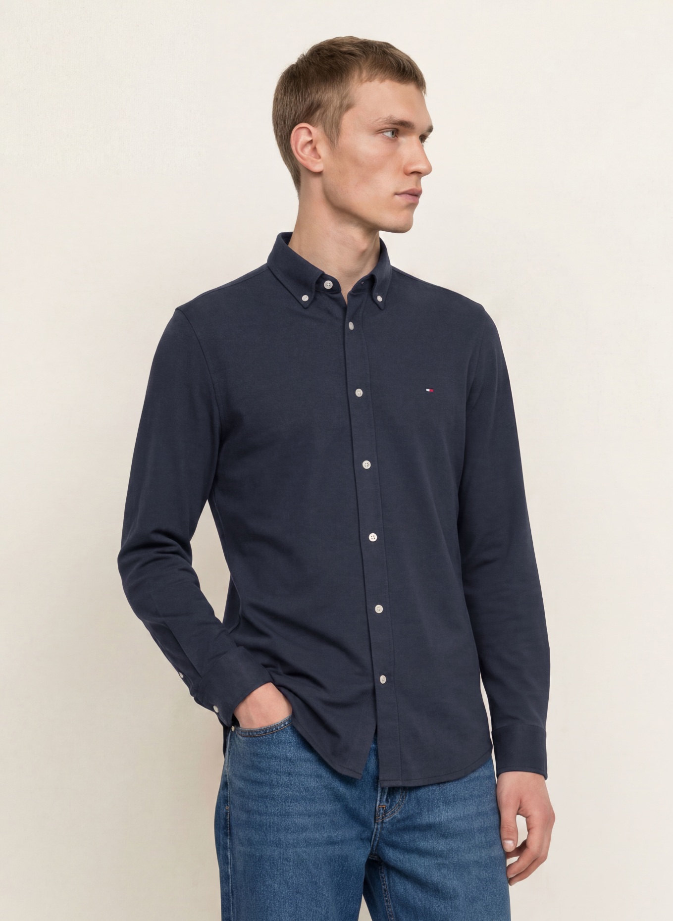 TOMMY HILFIGER Piqué-Hemd Slim Ft: DUNKELBLAU