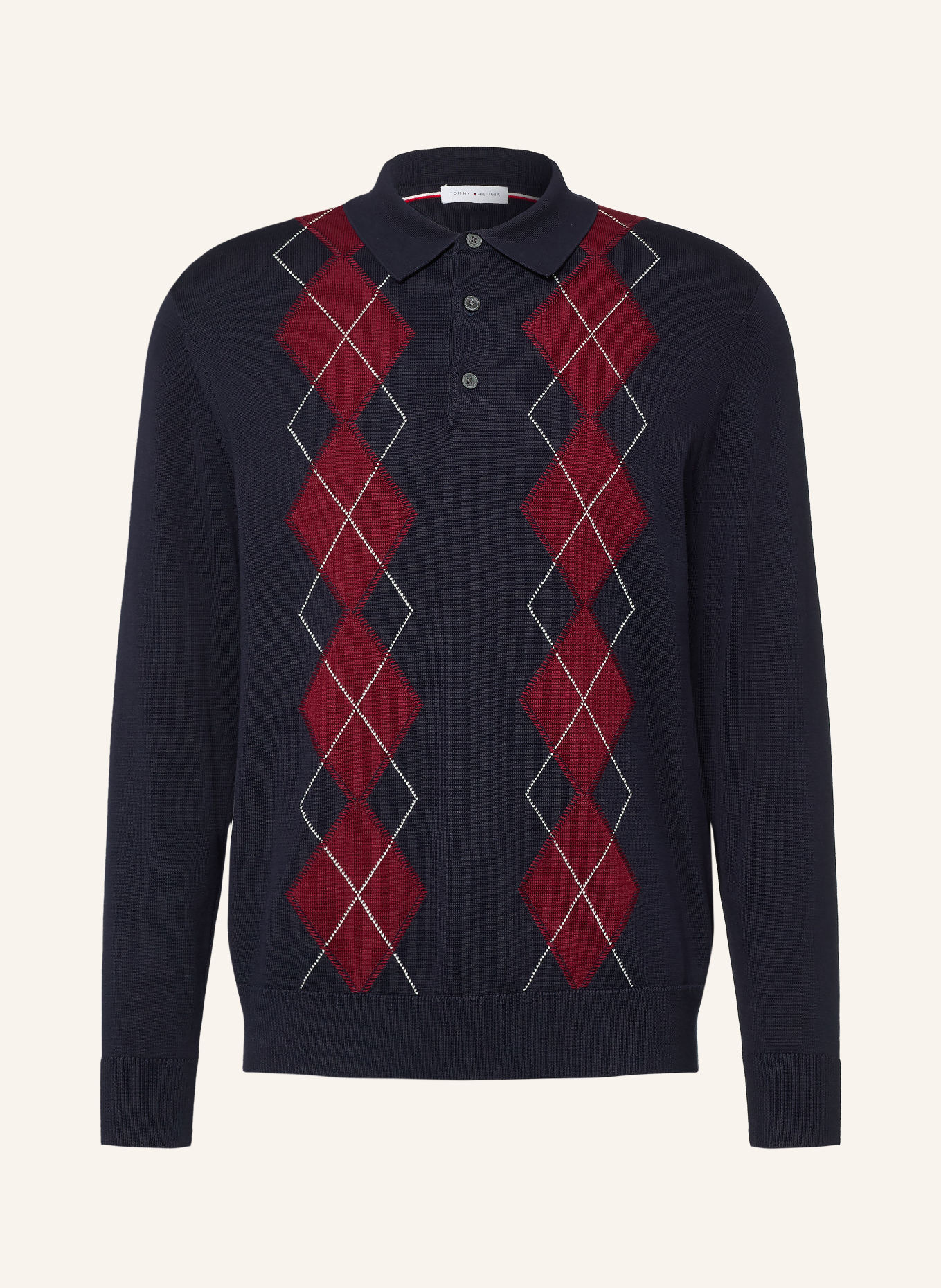 TOMMY HILFIGER Strikket poloshirt: MØRKEBLÅ / MØRKERØD / HVID