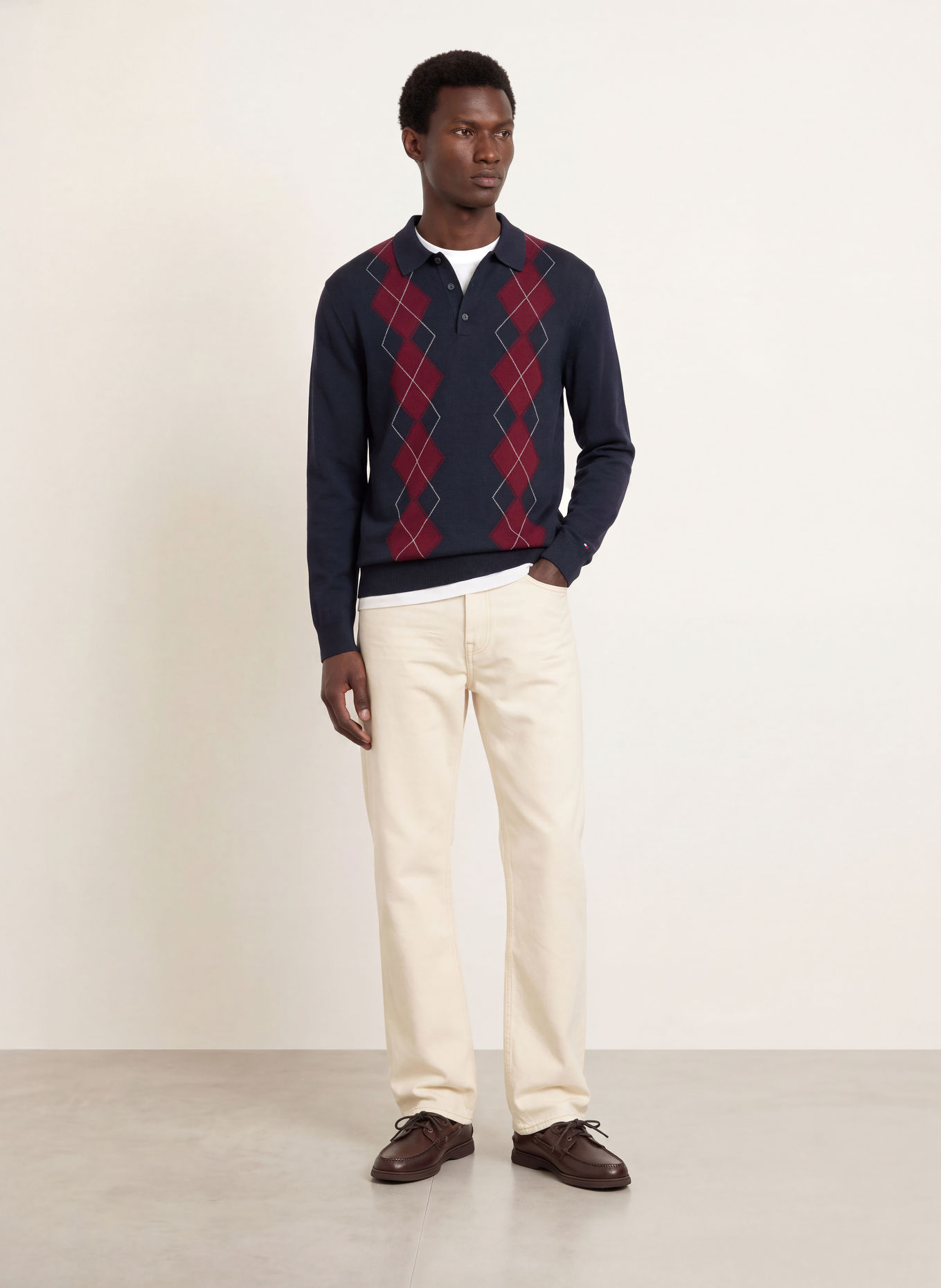 TOMMY HILFIGER Strikket poloshirt: MØRKEBLÅ / MØRKERØD / HVID