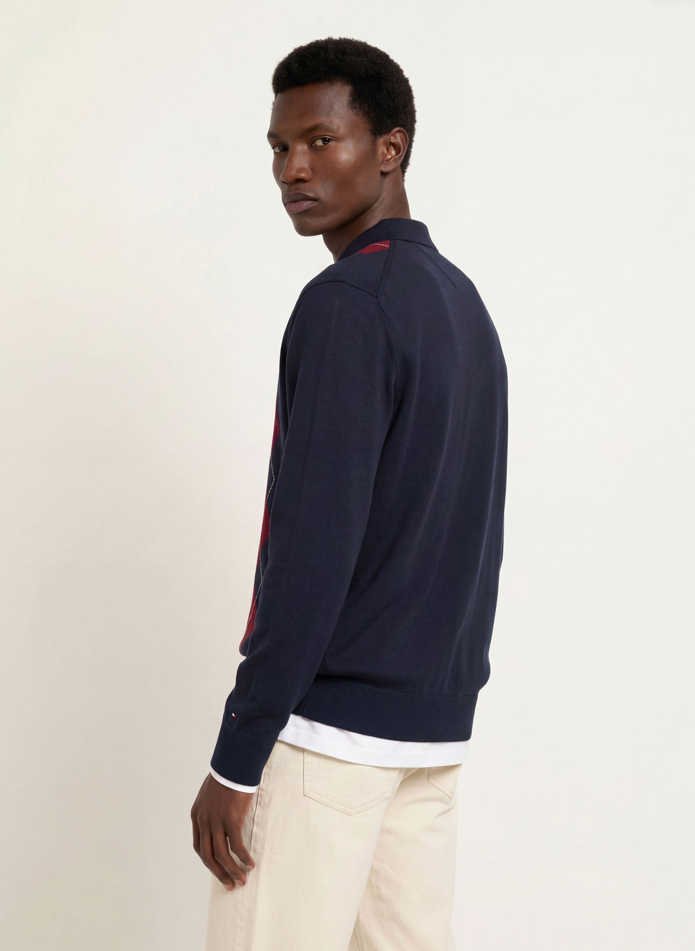 TOMMY HILFIGER Strikket poloshirt: MØRKEBLÅ / MØRKERØD / HVID