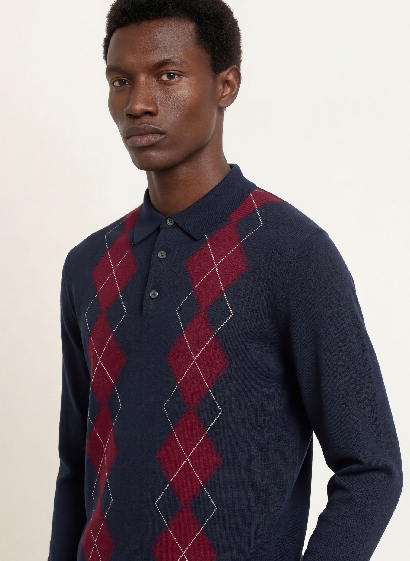TOMMY HILFIGER Strikket poloshirt: MØRKEBLÅ / MØRKERØD / HVID