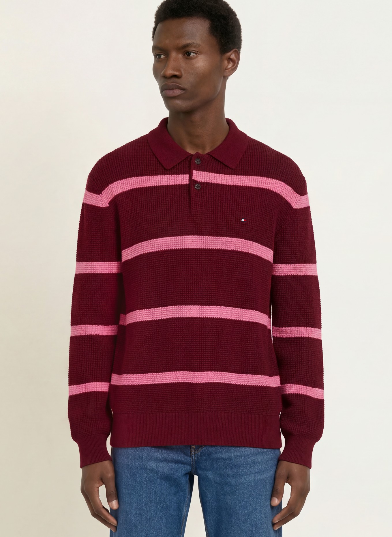 TOMMY HILFIGER Rugbyshirt: DUNKELROT / PINK