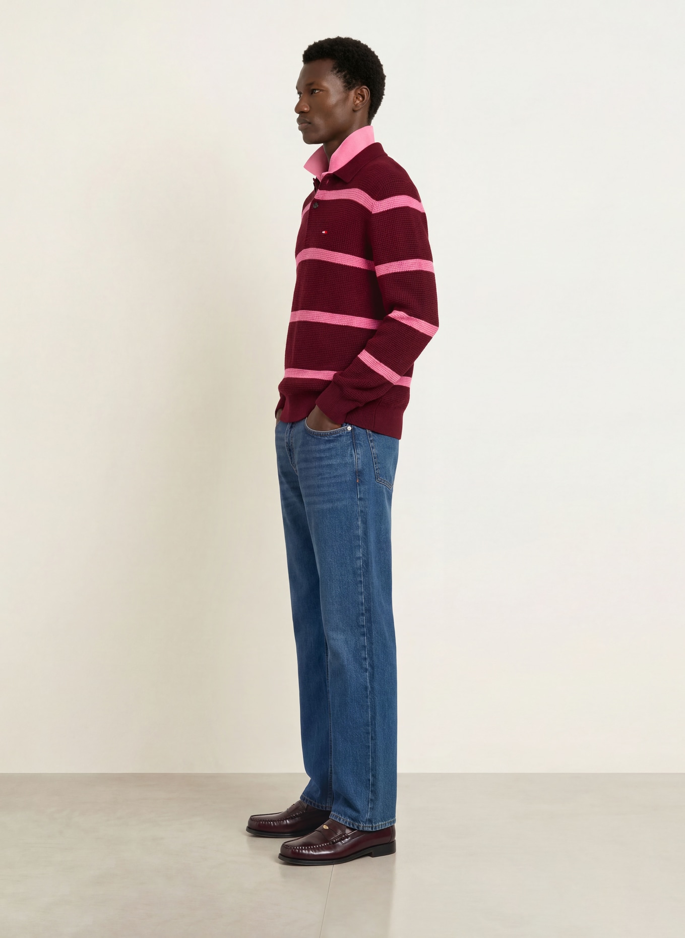 TOMMY HILFIGER Rugbyshirt: DUNKELROT / PINK