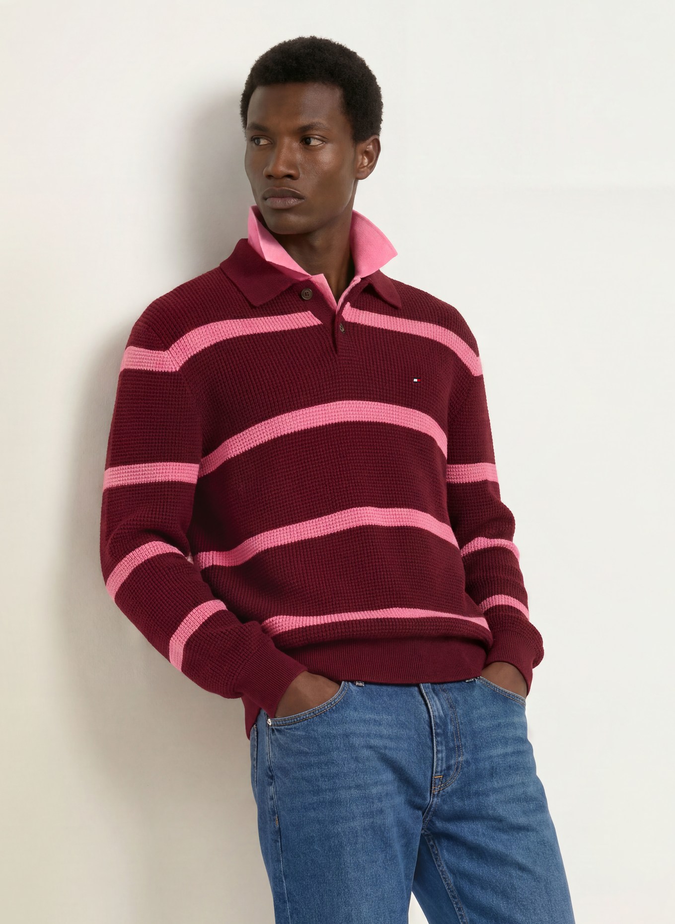 TOMMY HILFIGER Rugbyshirt: DUNKELROT / PINK