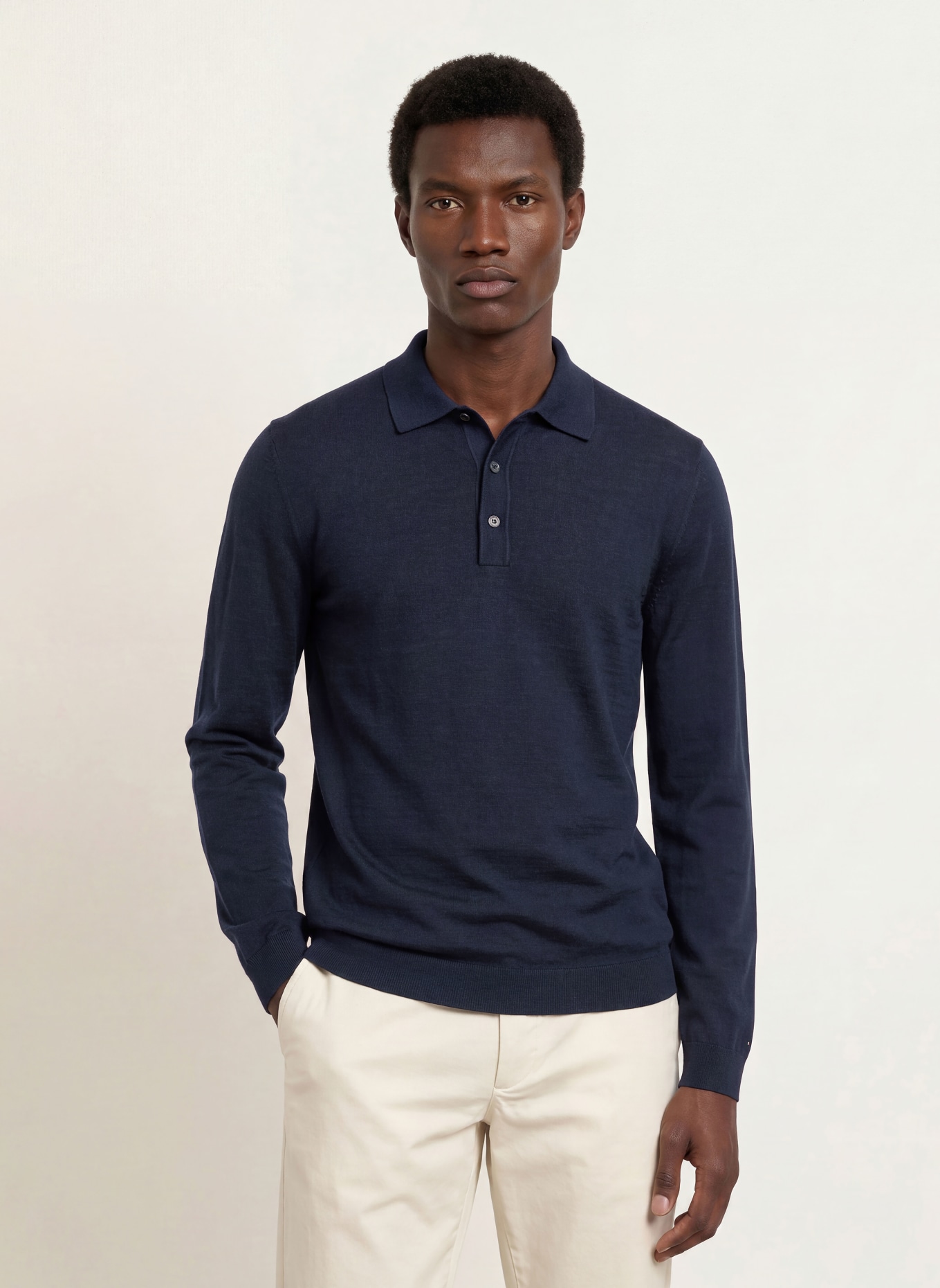 TOMMY HILFIGER Strick-Poloshirt: DUNKELBLAU