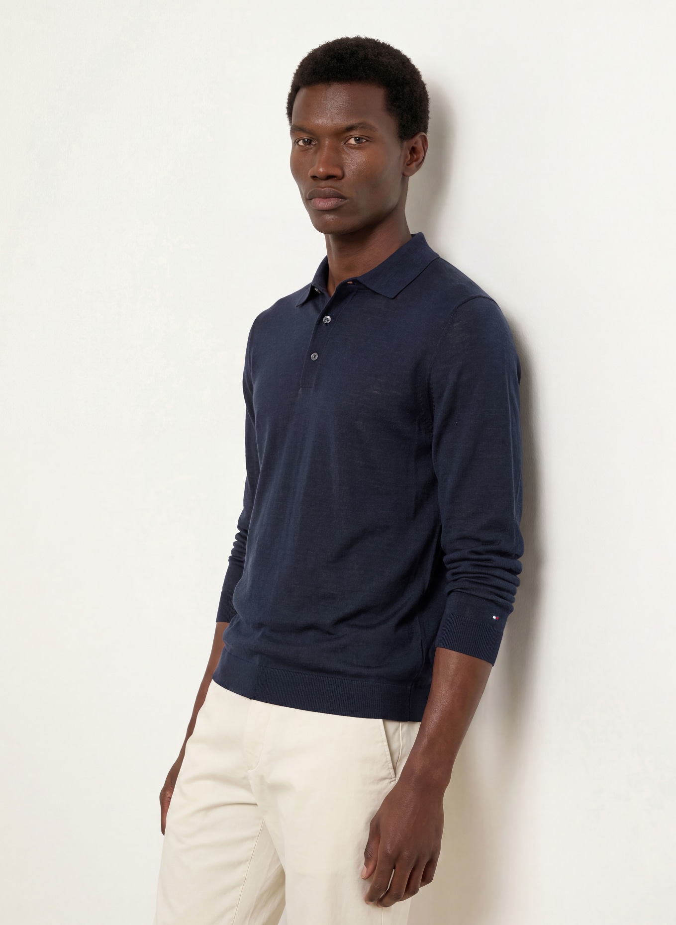 TOMMY HILFIGER Strick-Poloshirt: DUNKELBLAU