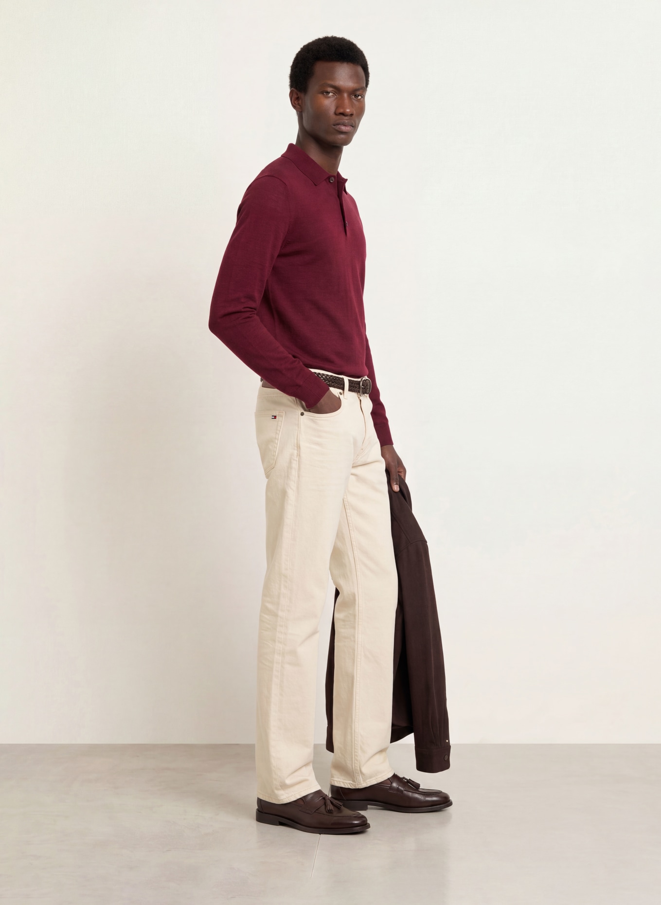 TOMMY HILFIGER Strick-Poloshirt: DUNKELROT