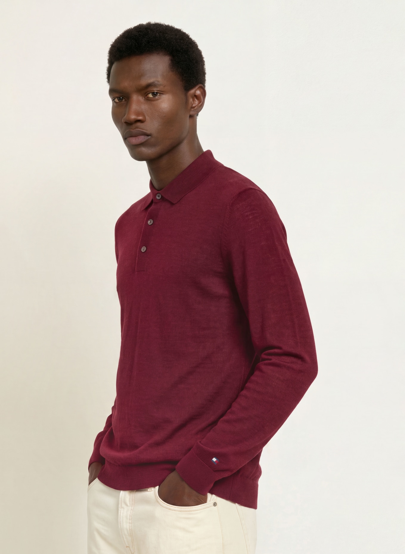 TOMMY HILFIGER Strick-Poloshirt: DUNKELROT