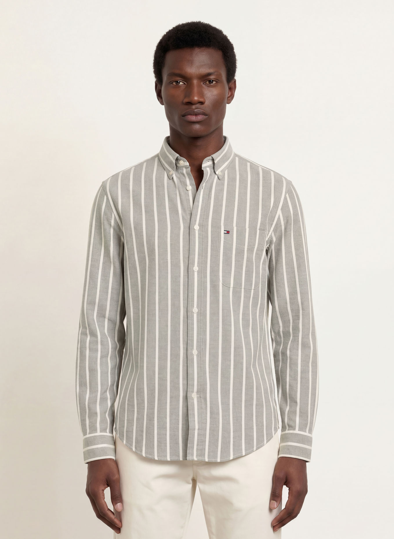 TOMMY HILFIGER Flanellen overhemd, regular fit: KAKI / ECRU