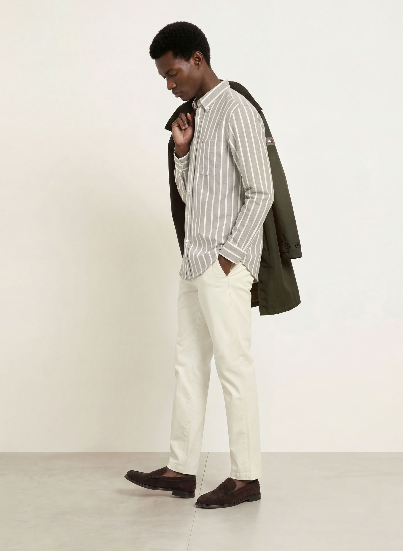 TOMMY HILFIGER Flanellen overhemd, regular fit: KAKI / ECRU