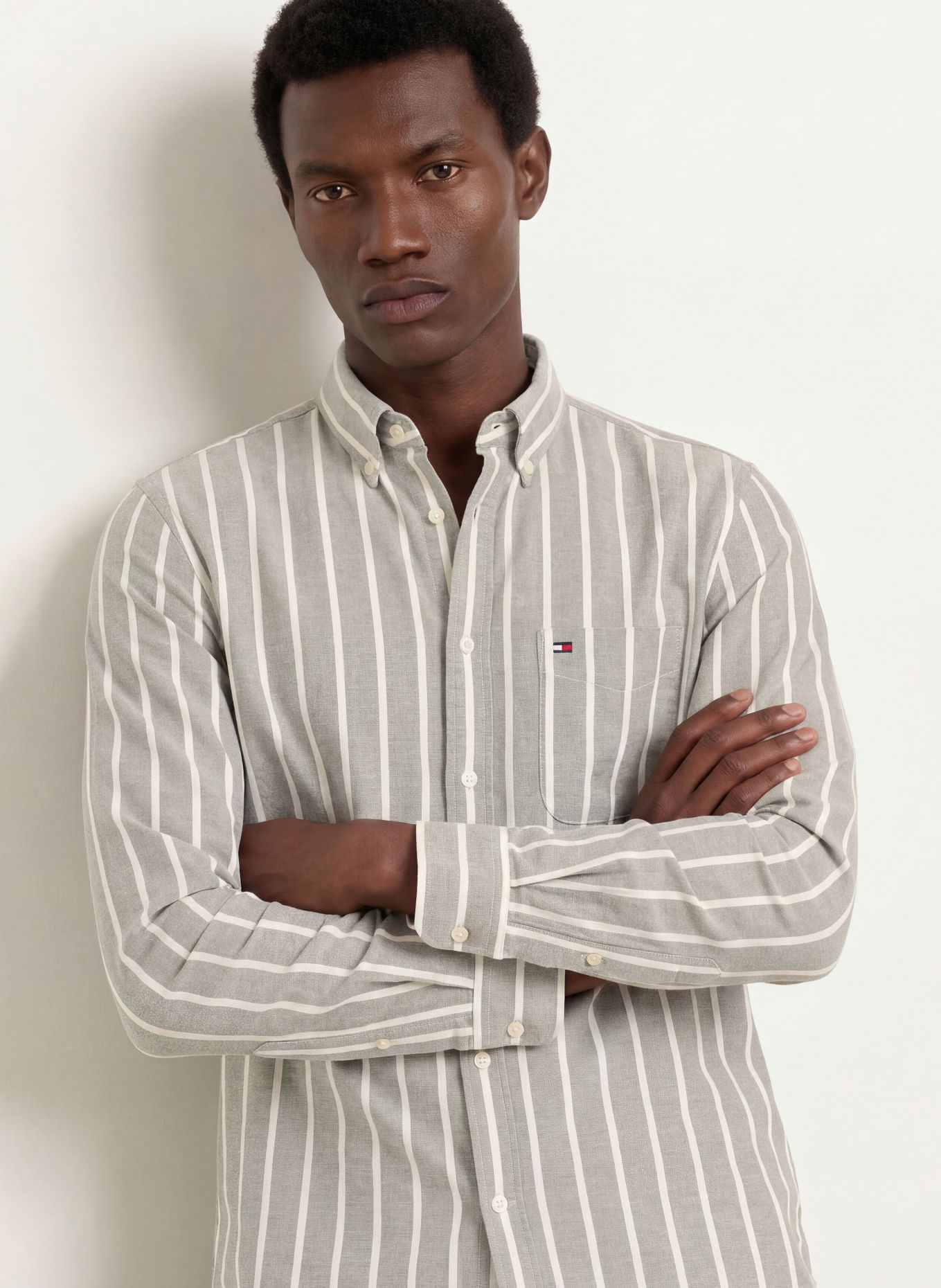 TOMMY HILFIGER Flanellen overhemd, regular fit: KAKI / ECRU