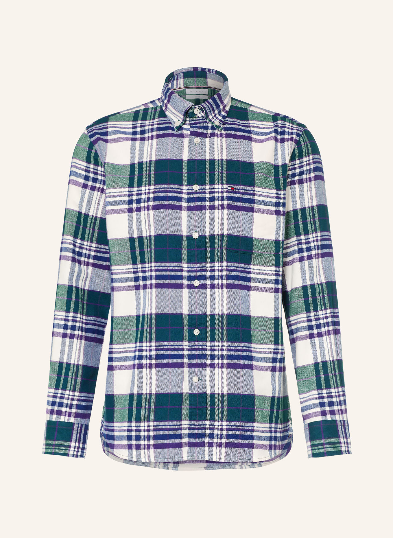 TOMMY HILFIGER Cămașă din flanelă, croială regular: VERDE / MOV / ALBASTRU