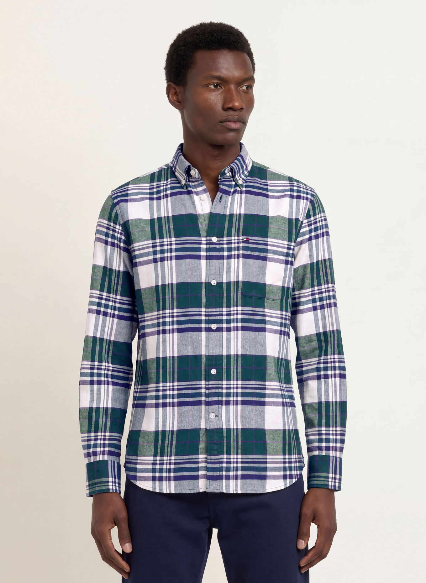 TOMMY HILFIGER Cămașă din flanelă, croială regular: VERDE / MOV / ALBASTRU