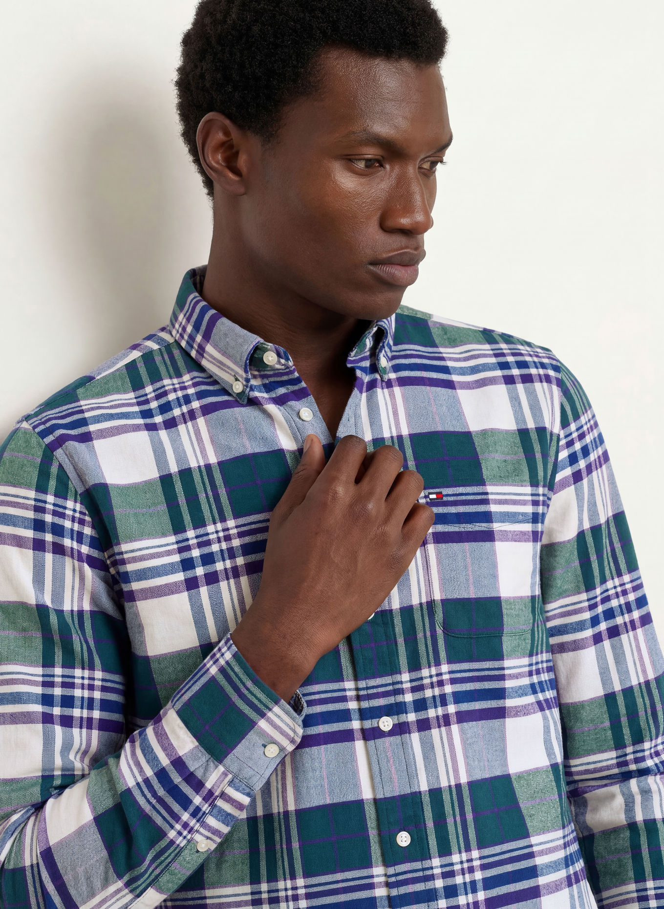 TOMMY HILFIGER Cămașă din flanelă, croială regular: VERDE / MOV / ALBASTRU