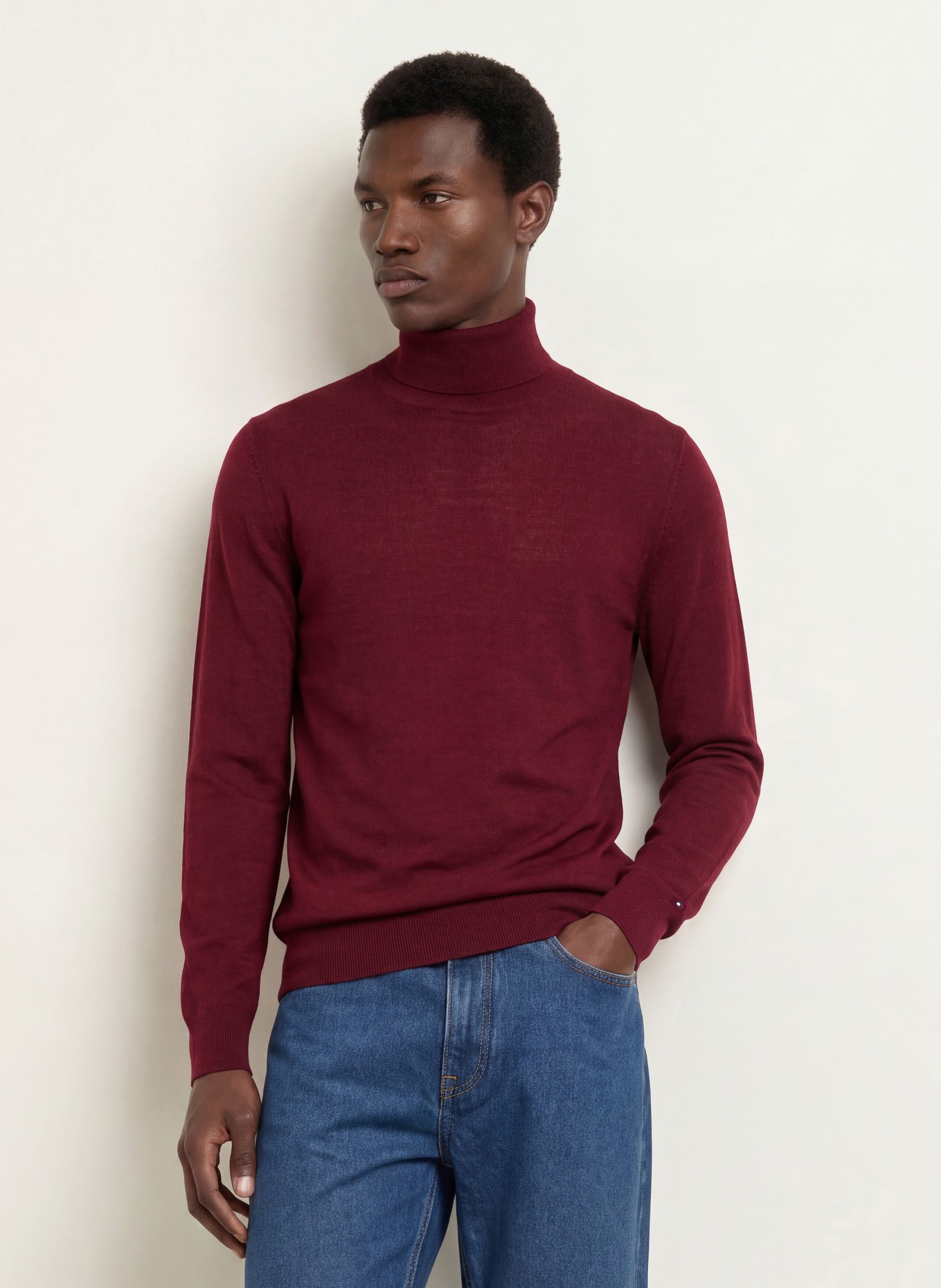 TOMMY HILFIGER Rollkragenpullover: DUNKELROT