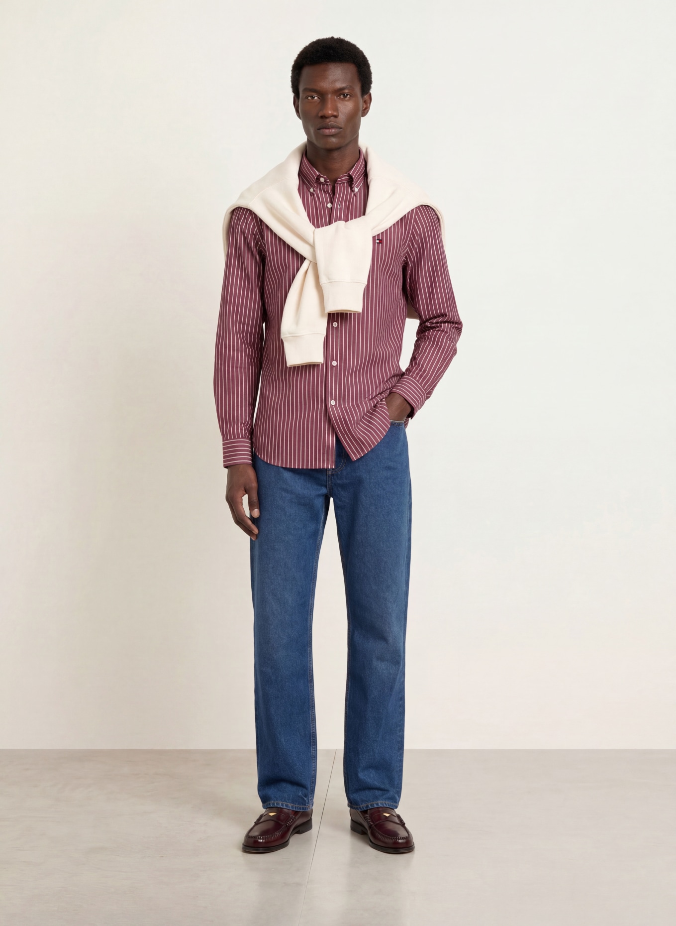 TOMMY HILFIGER Hemd Comfort Fit: DUNKELROT / WEISS