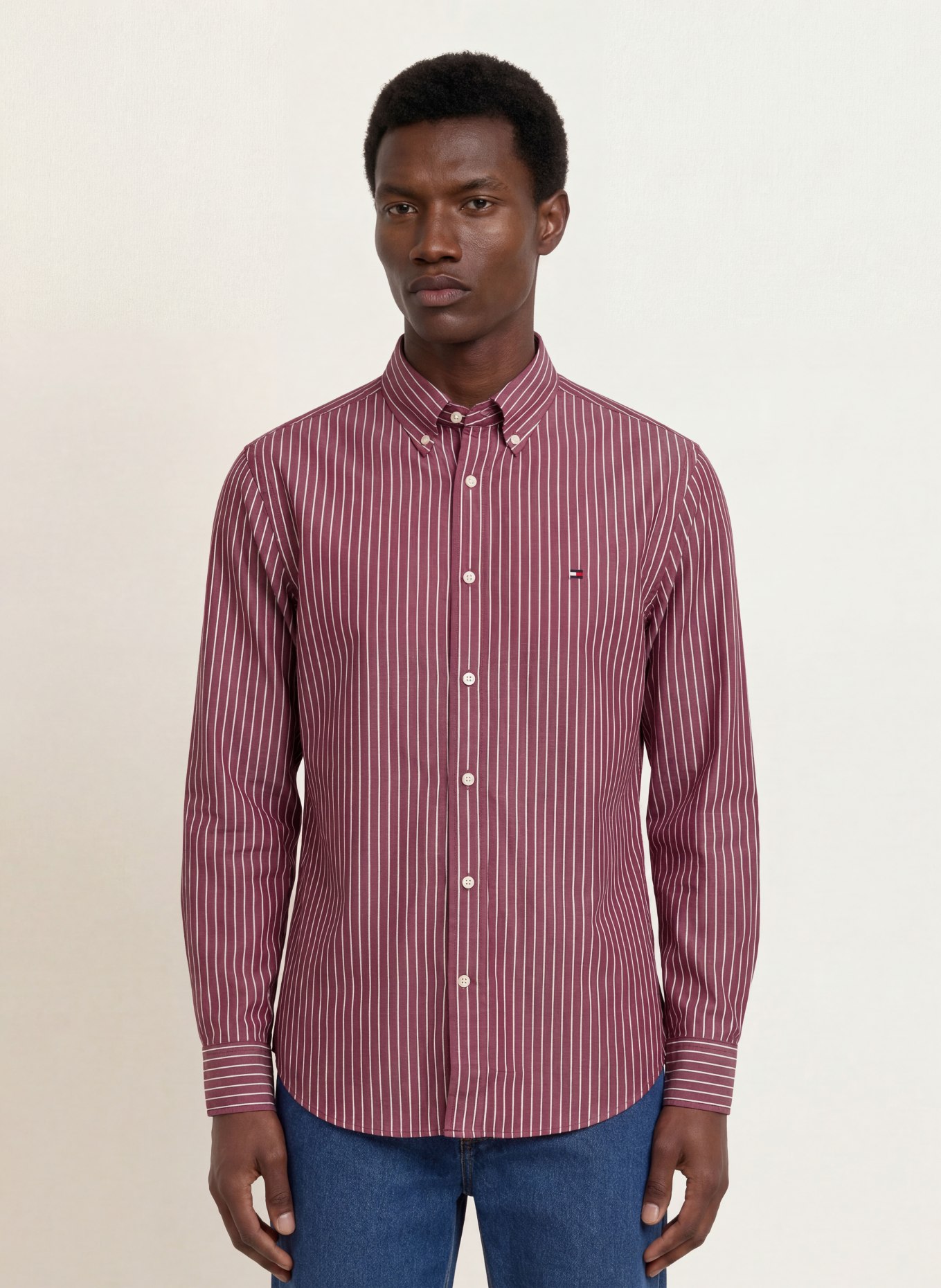 TOMMY HILFIGER Hemd Comfort Fit: DUNKELROT / WEISS
