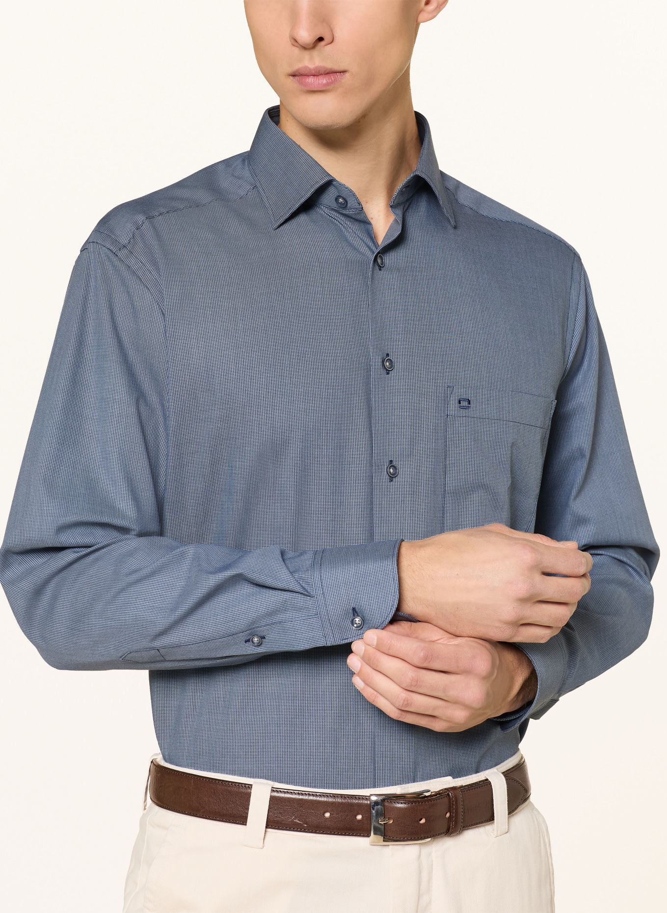 OLYMP Chemise Luxor coupe confort: BLEU FONCÉ / BLEU CLAIR