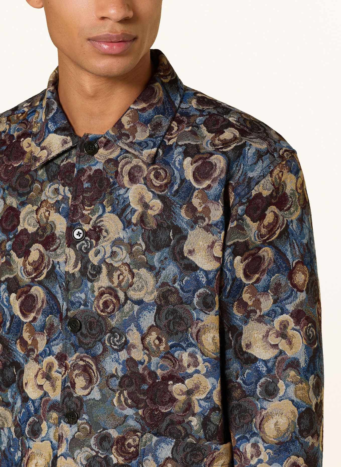 LES DEUX Žakárový Overshirt: MODRÁ / BÉŽOVÁ / TMAVĚ ČERVENÁ