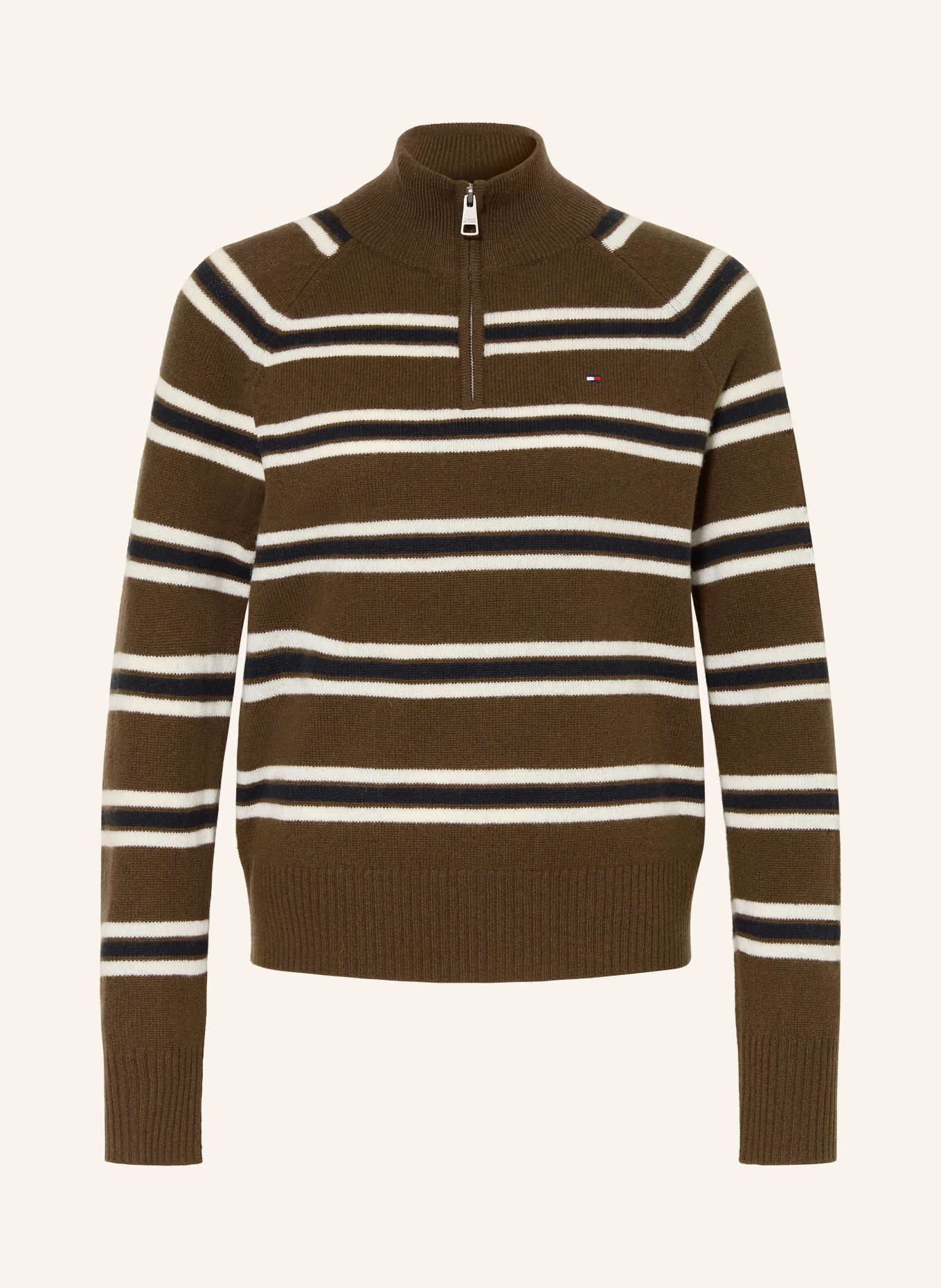 TOMMY HILFIGER Troyer: DUNKELBRAUN / WEISS / SCHWARZ