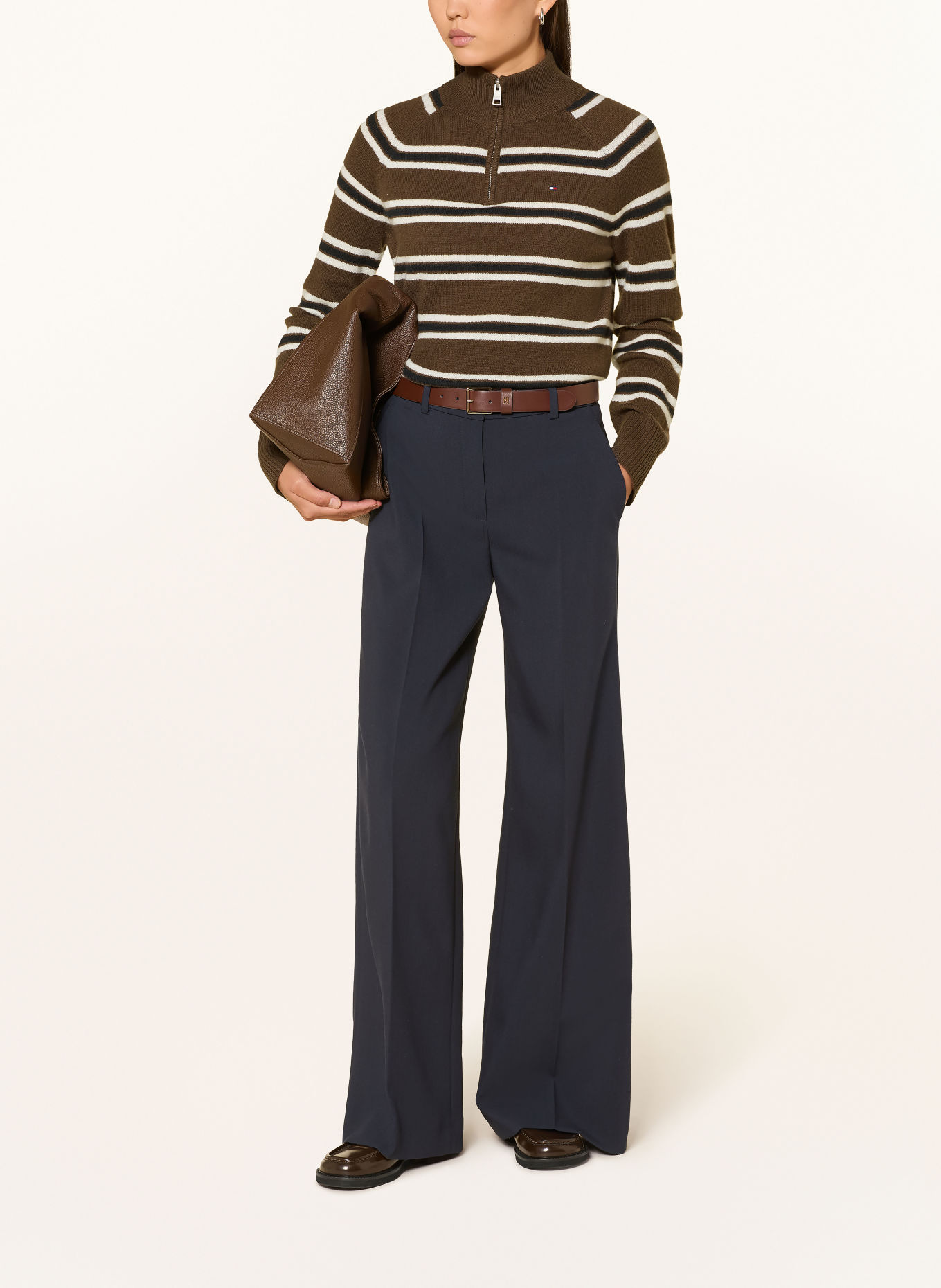 TOMMY HILFIGER Troyer: DUNKELBRAUN / WEISS / SCHWARZ