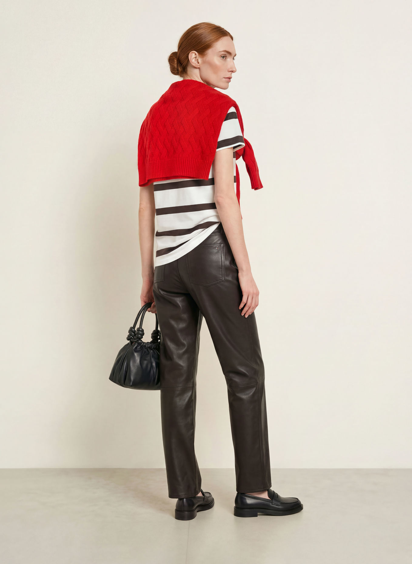 TOMMY HILFIGER Leren broek: MARRON FONCÉ