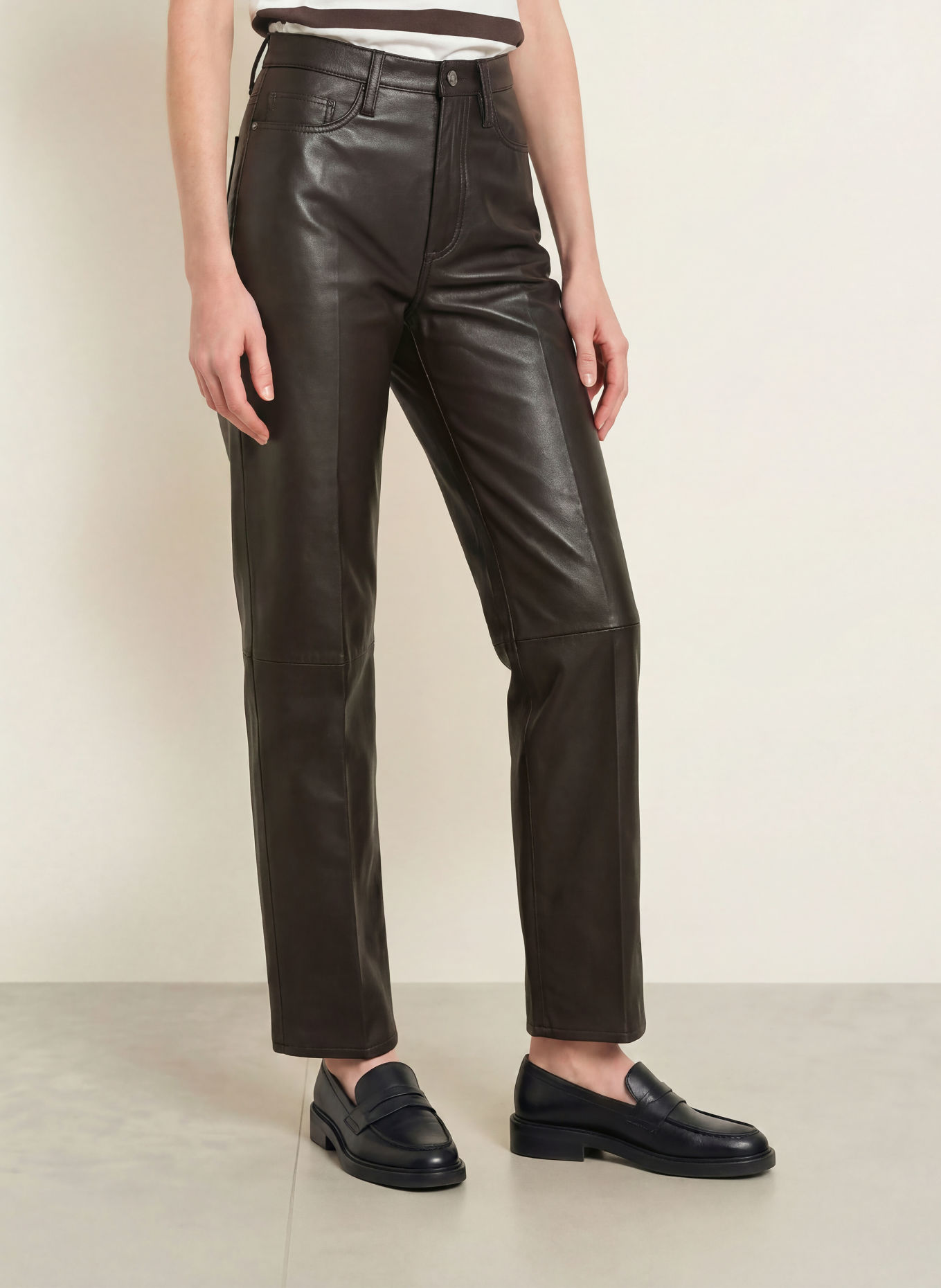 TOMMY HILFIGER Leren broek: MARRON FONCÉ