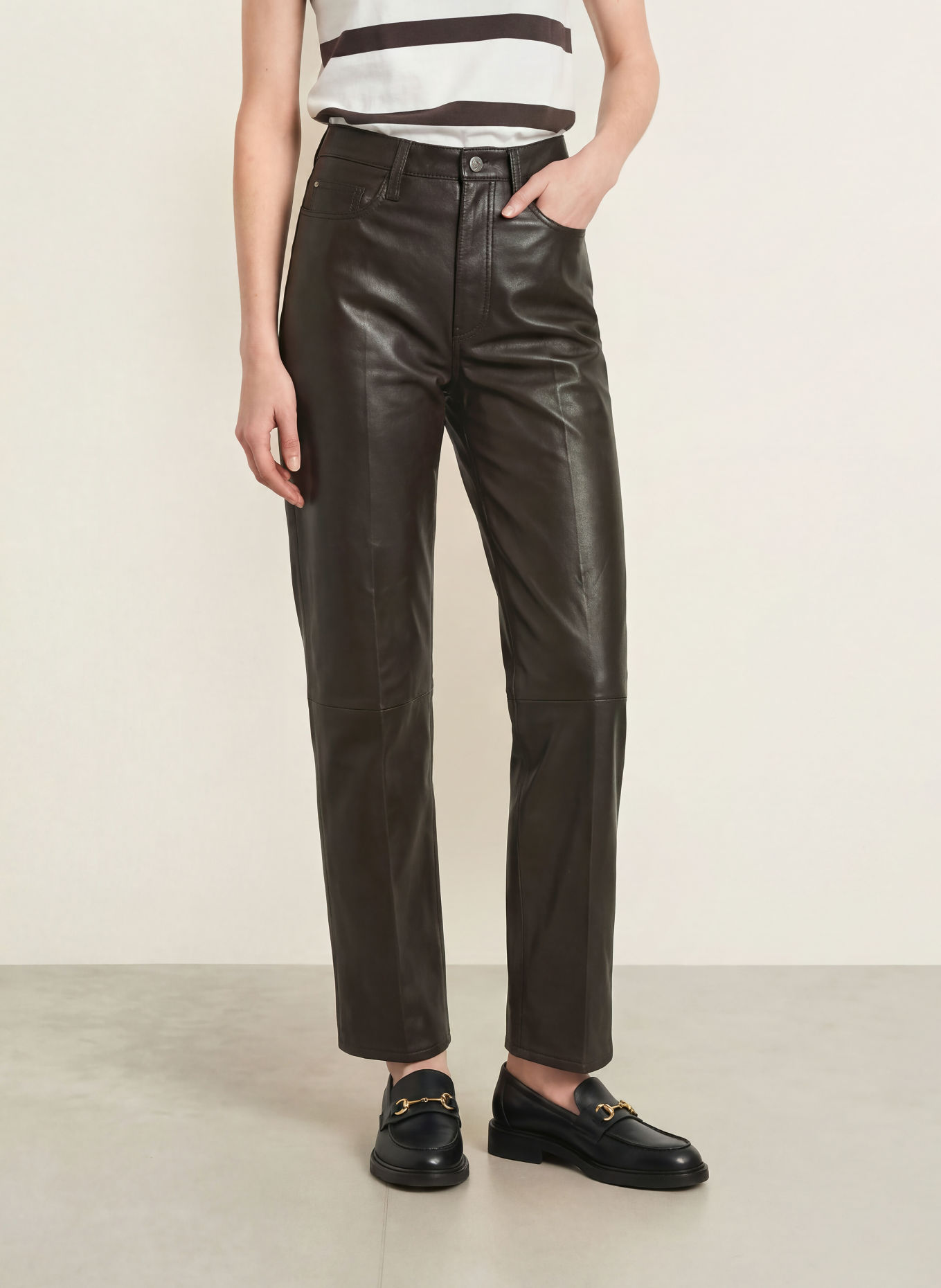 TOMMY HILFIGER Leren broek: MARRON FONCÉ