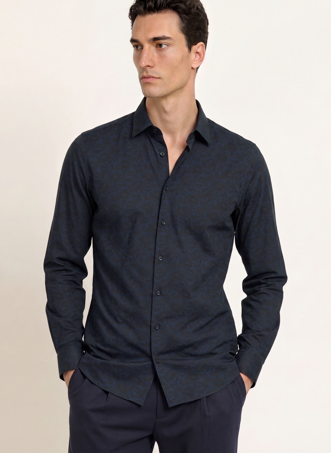 OLYMP Hemd body fit: DUNKELBLAU / SCHWARZ