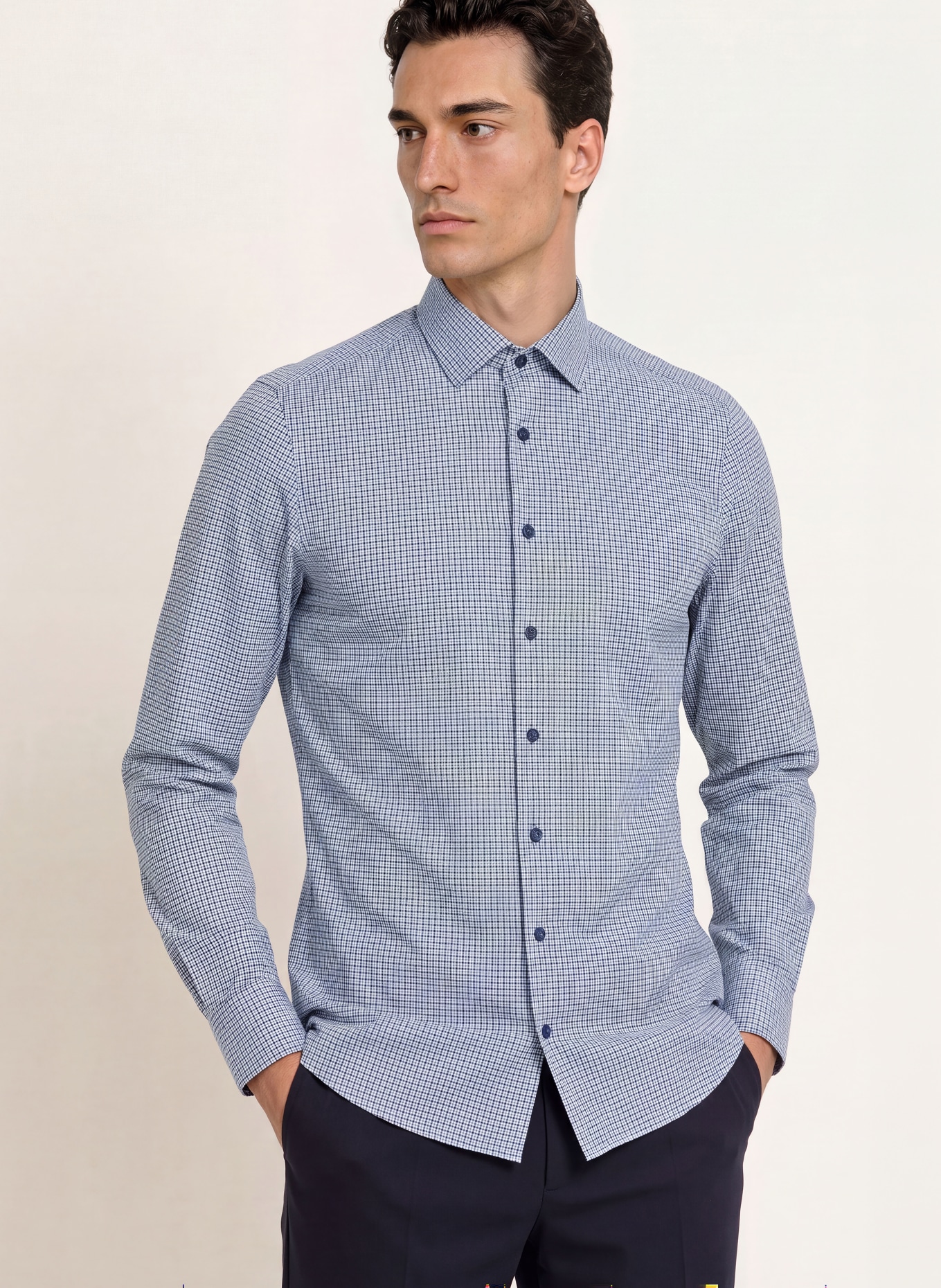OLYMP Chemise en jersey 24/Seven, coupe ajustée pour le Body: BLANC / BLEU CLAIR / BLEU FONCÉ