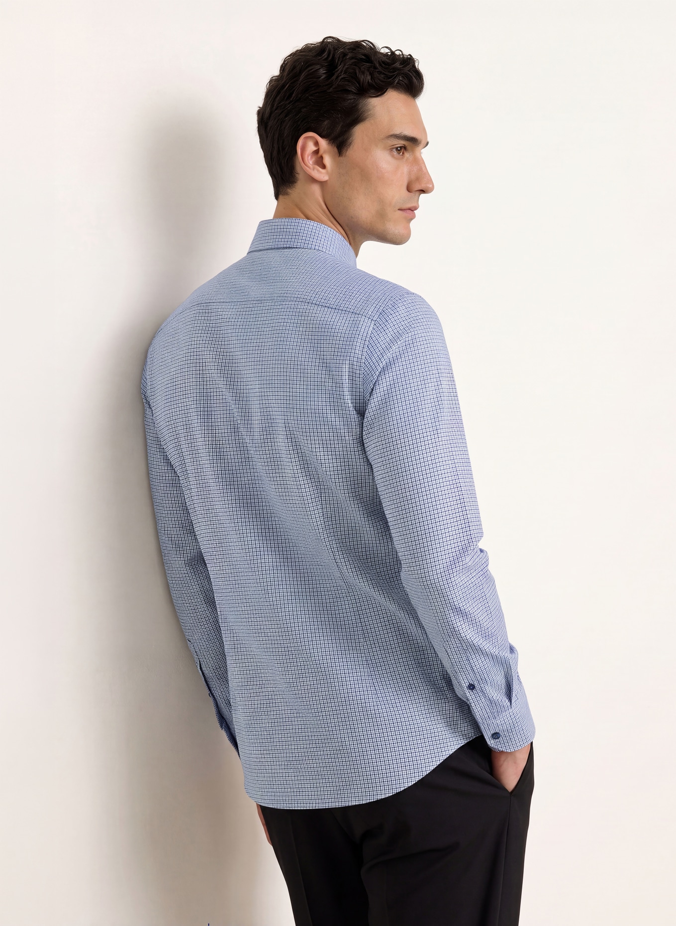 OLYMP Chemise en jersey 24/Seven, coupe ajustée pour le Body: BLANC / BLEU CLAIR / BLEU FONCÉ