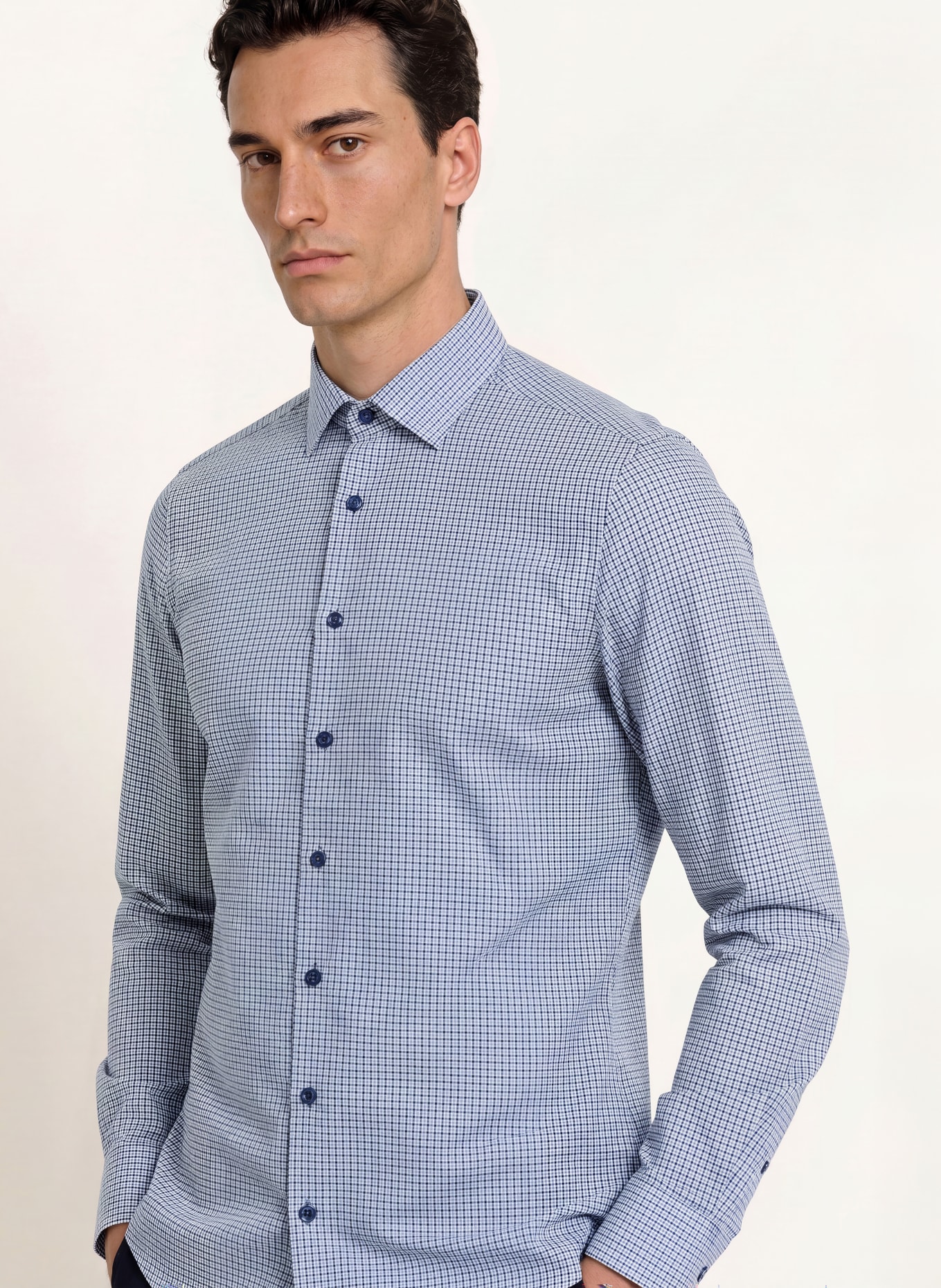 OLYMP Chemise en jersey 24/Seven, coupe ajustée pour le Body: BLANC / BLEU CLAIR / BLEU FONCÉ
