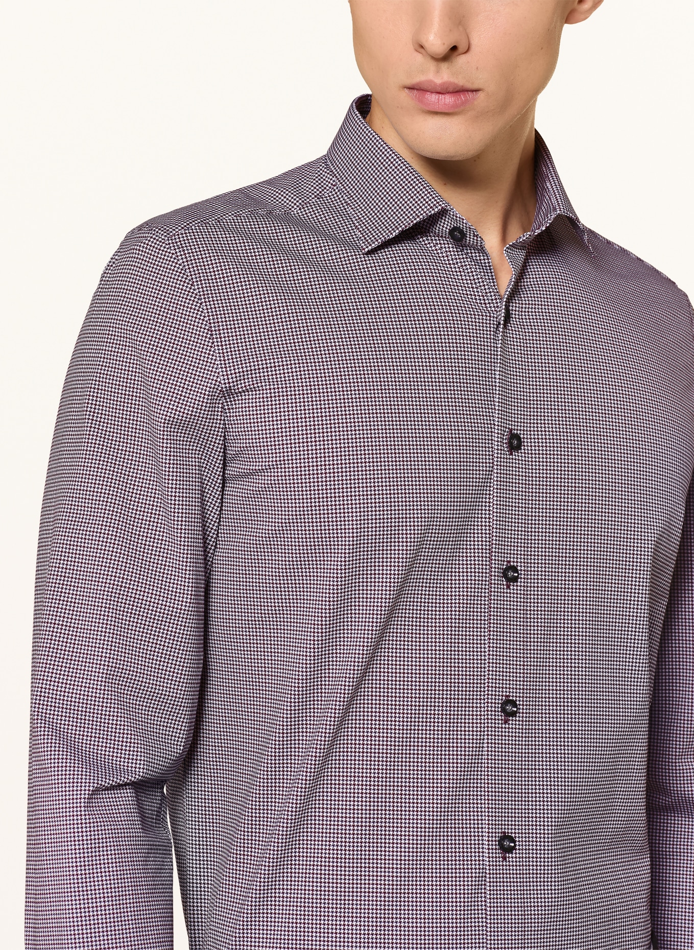 OLYMP Chemise en jersey 24/Seven, coupe ajustée pour le Body: BLANC / GRIS / ROUGE FONCÉ