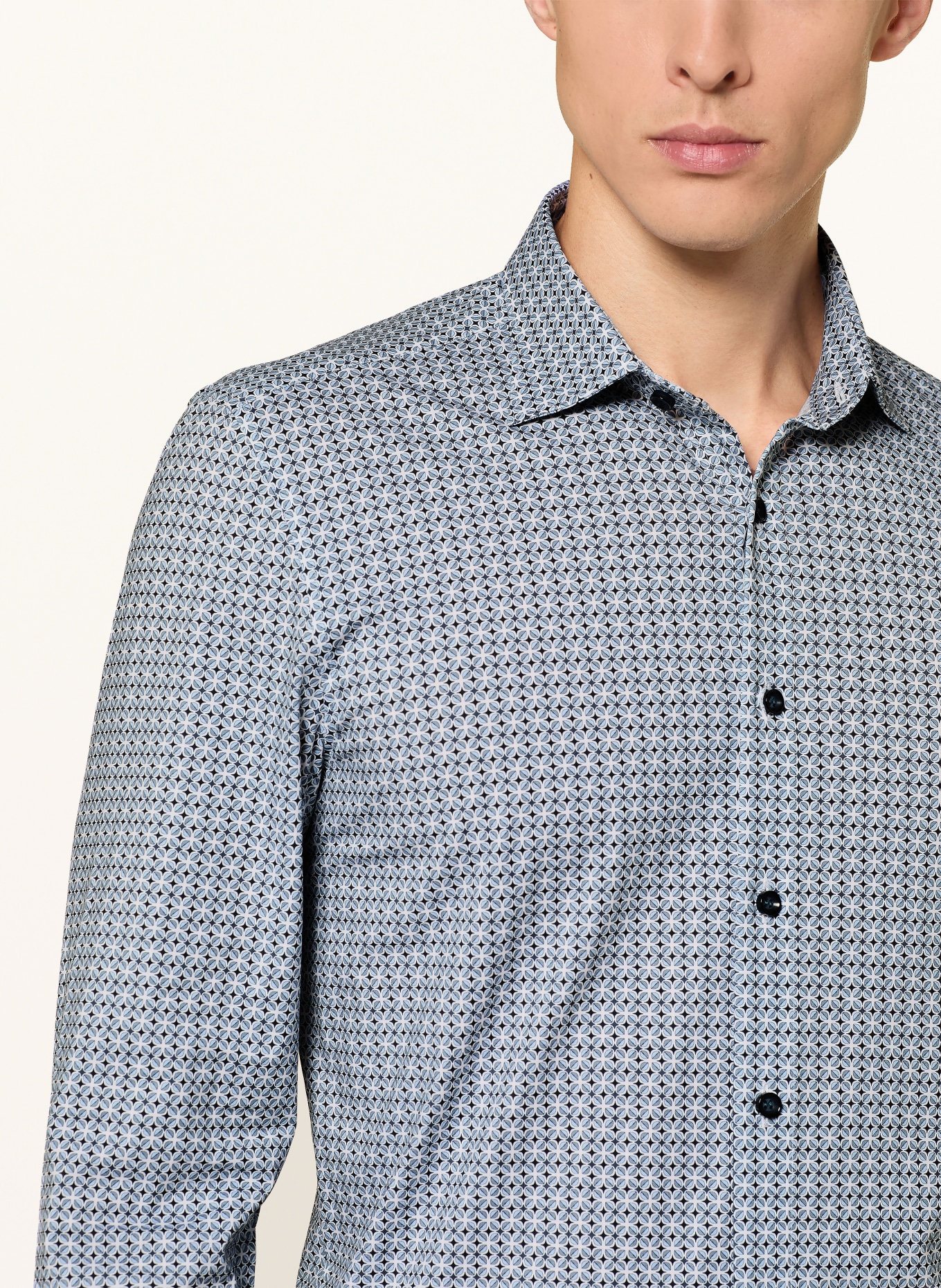 OLYMP Hemd 24/Seven body fit: HELLBLAU / GRAU / WEISS
