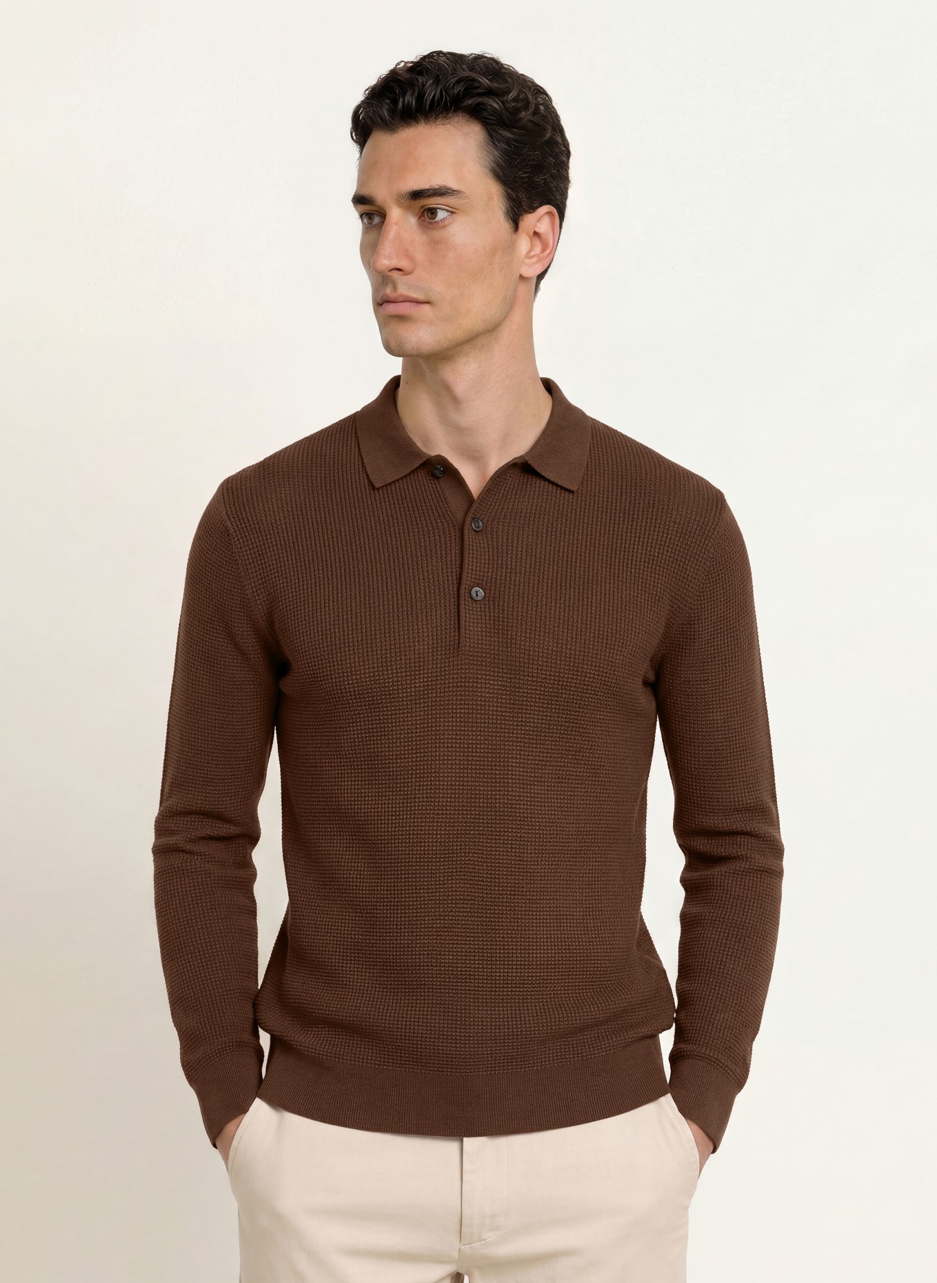 OLYMP Strick-Poloshirt: BRAUN