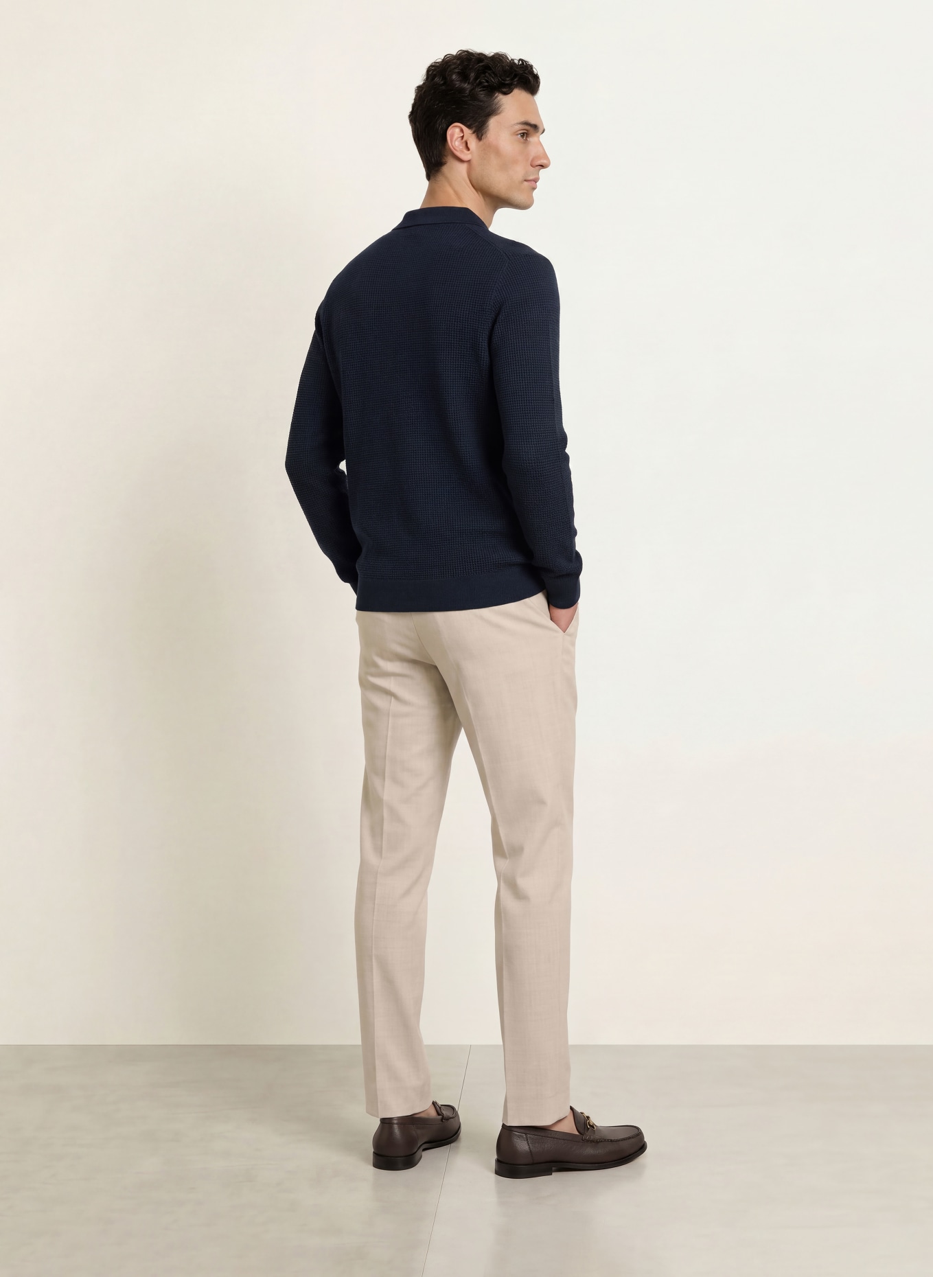 OLYMP Gebreid poloshirt: DONKERBLAUW