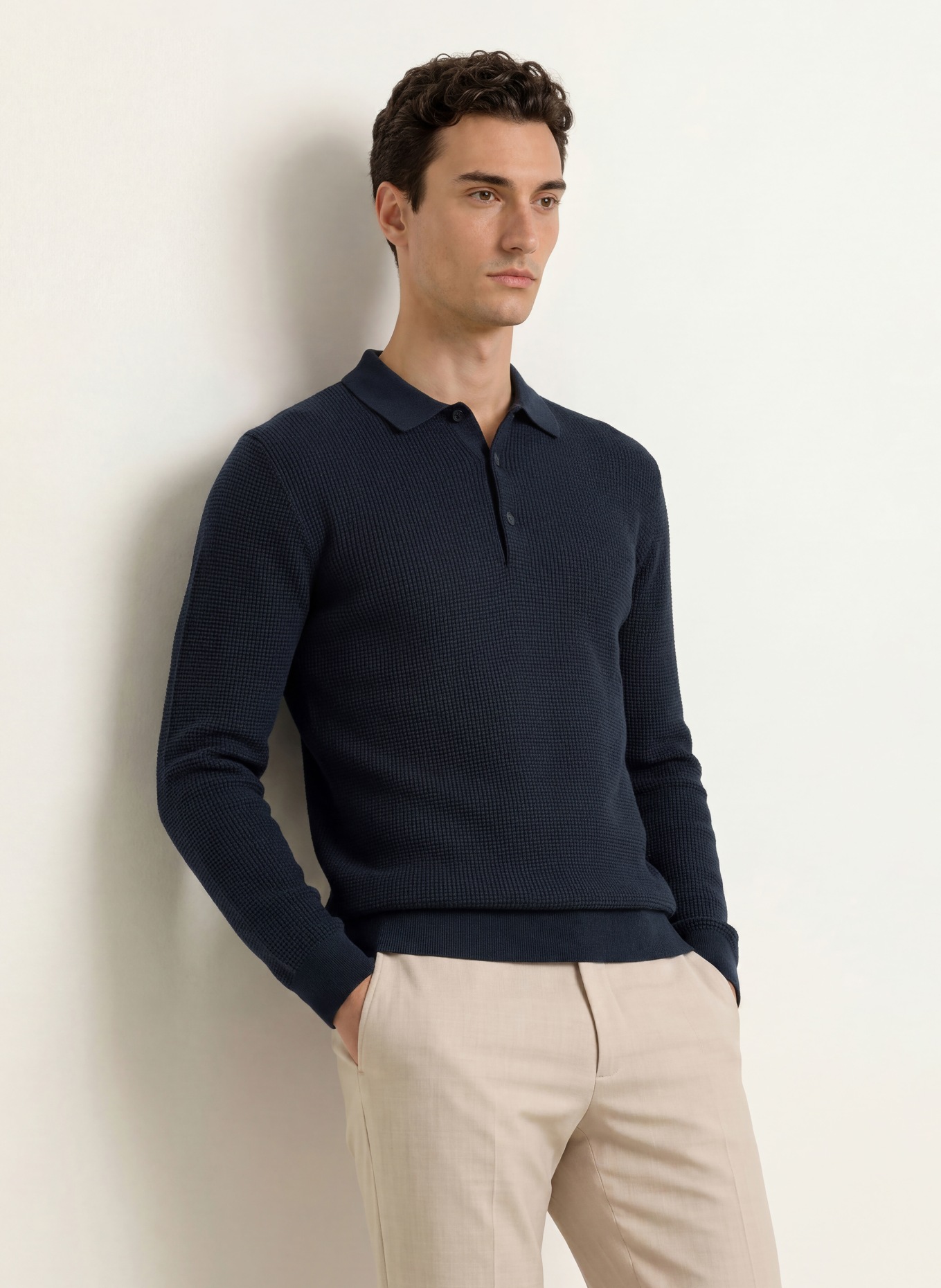 OLYMP Gebreid poloshirt: DONKERBLAUW