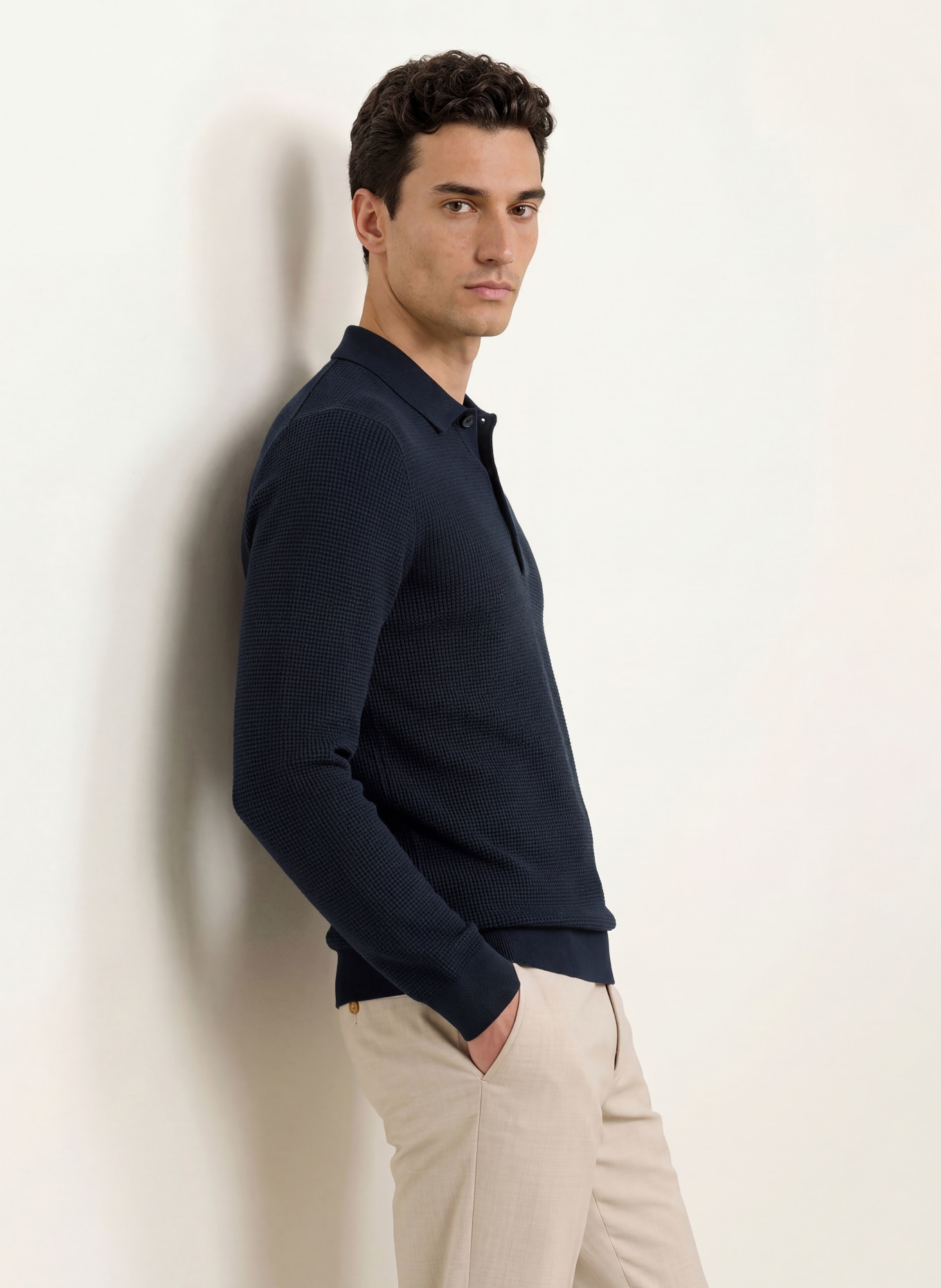 OLYMP Gebreid poloshirt: DONKERBLAUW
