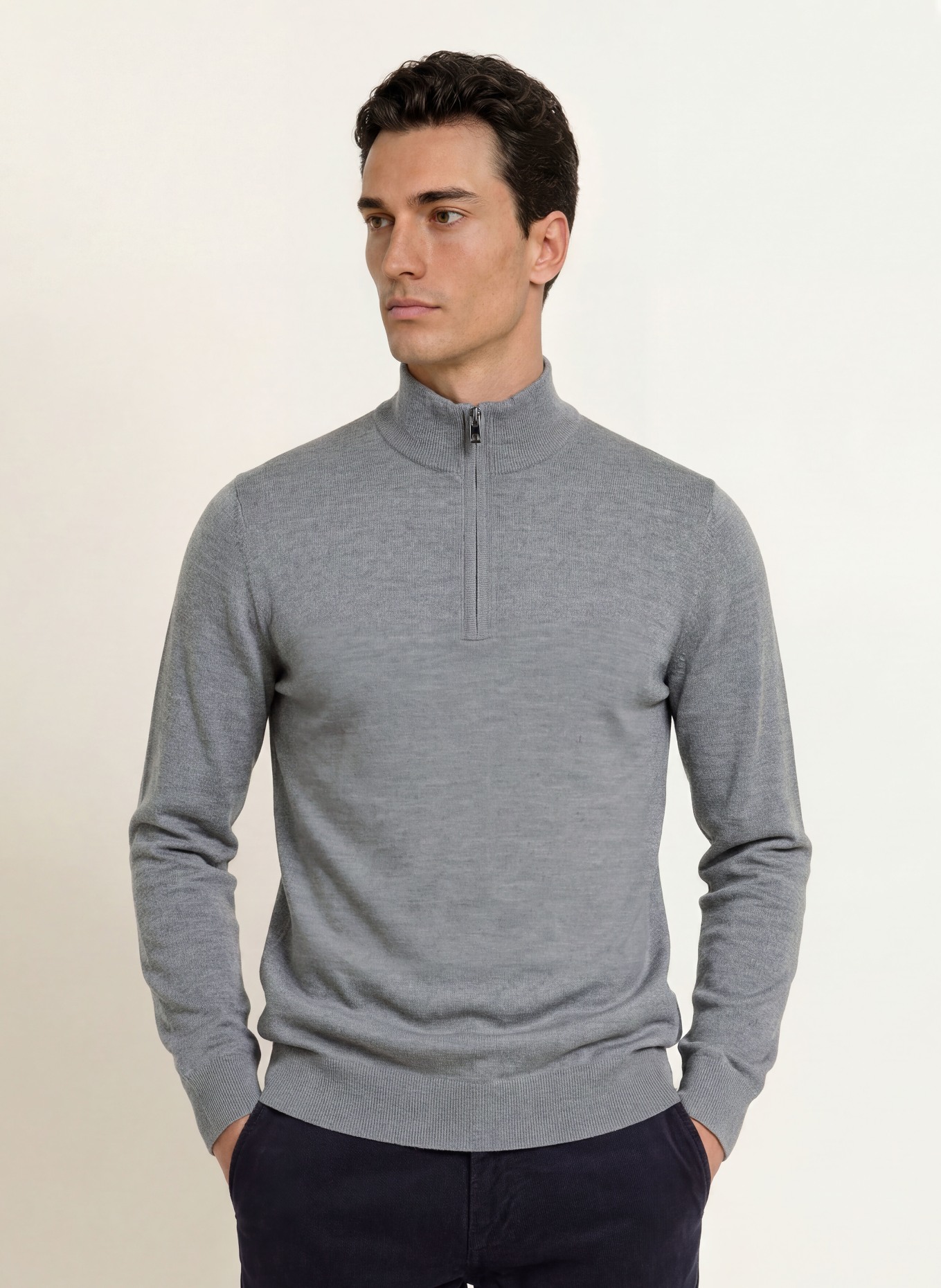 OLYMP Troyer aus Merinowolle: SILBER