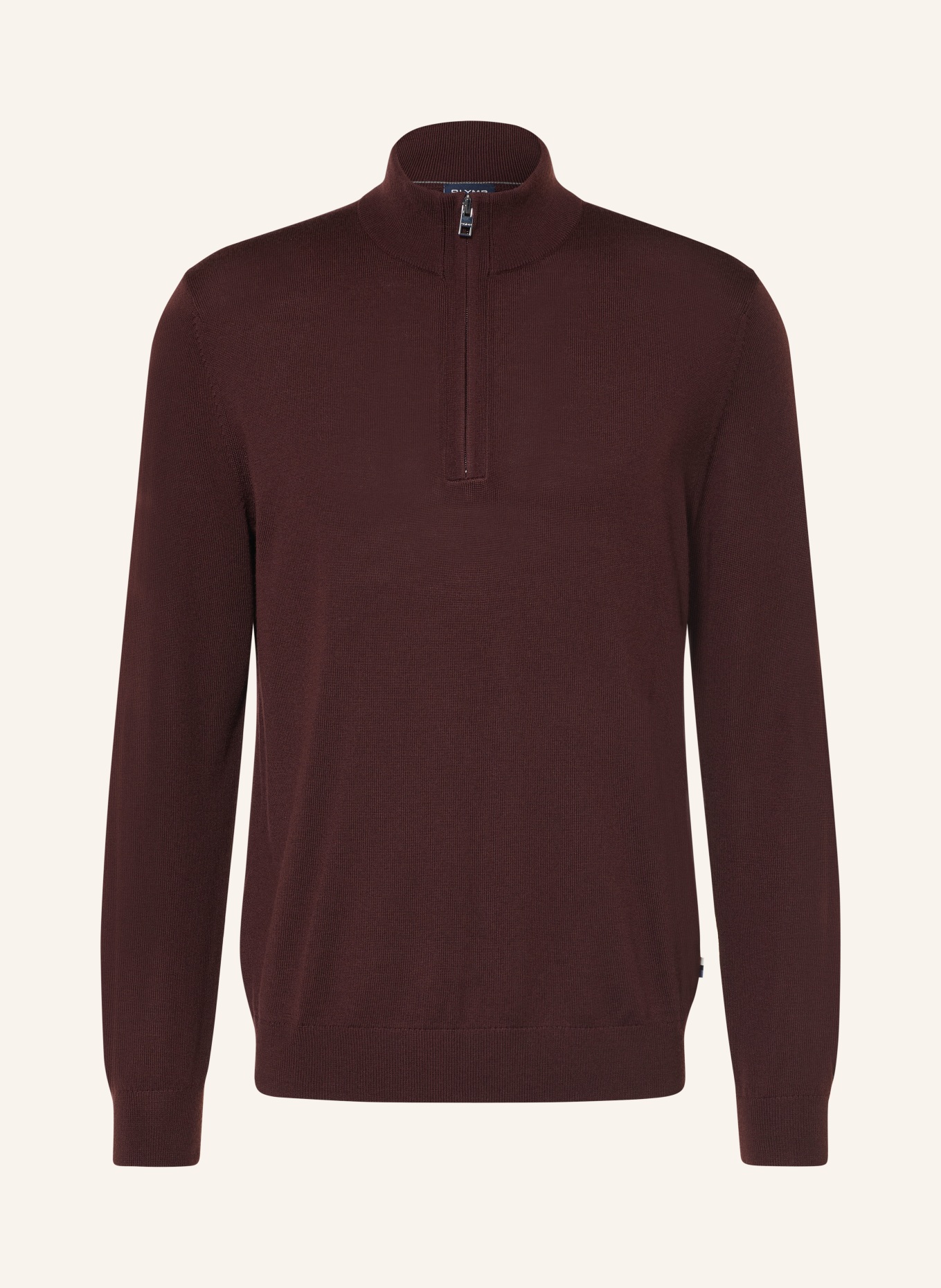 OLYMP Pull col zippé en laine mérinos: ROUGE FONCÉ