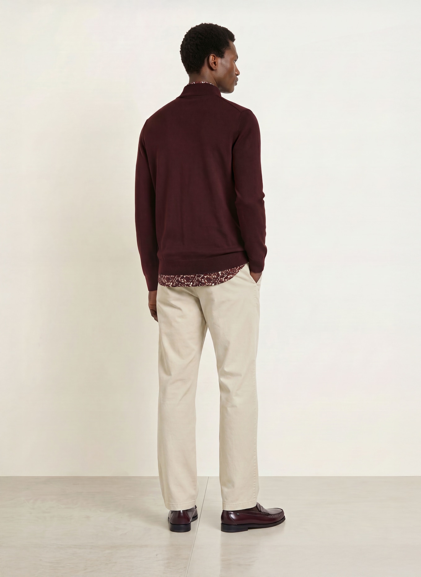 OLYMP Pull col zippé en laine mérinos: ROUGE FONCÉ