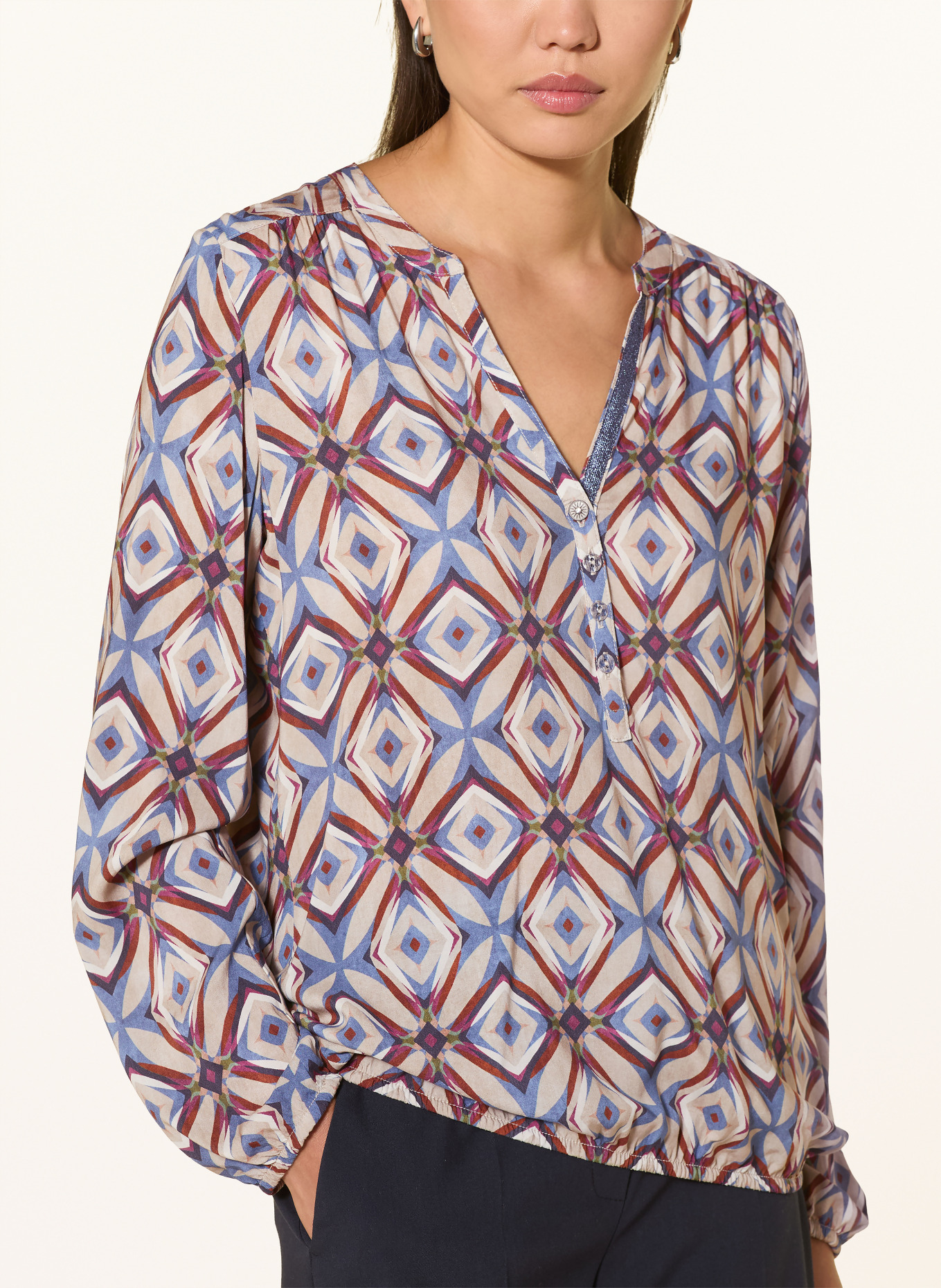 CARTOON Shirt blouse: BEIGE / BROWN / BLUE