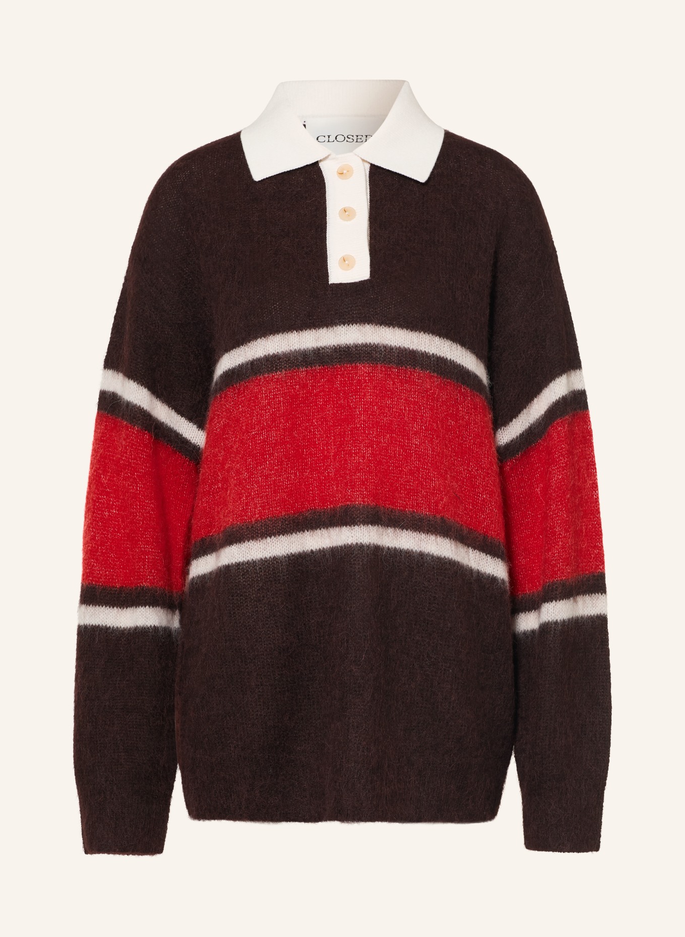 CLOSED Rugbyshirt mit Alpaka: DUNKELBRAUN / ROT / WEISS