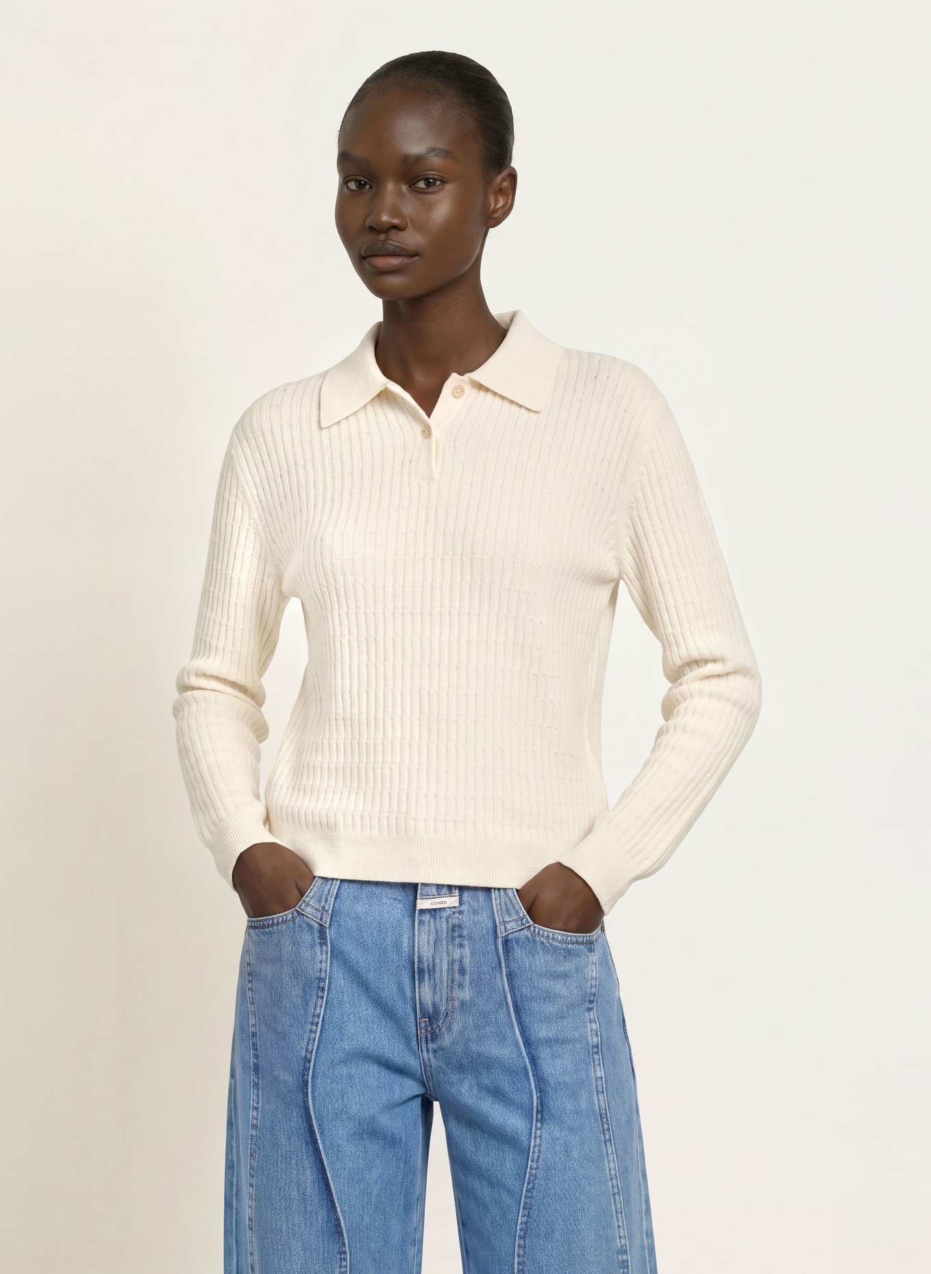 CLOSED Strick-Poloshirt: WEISS