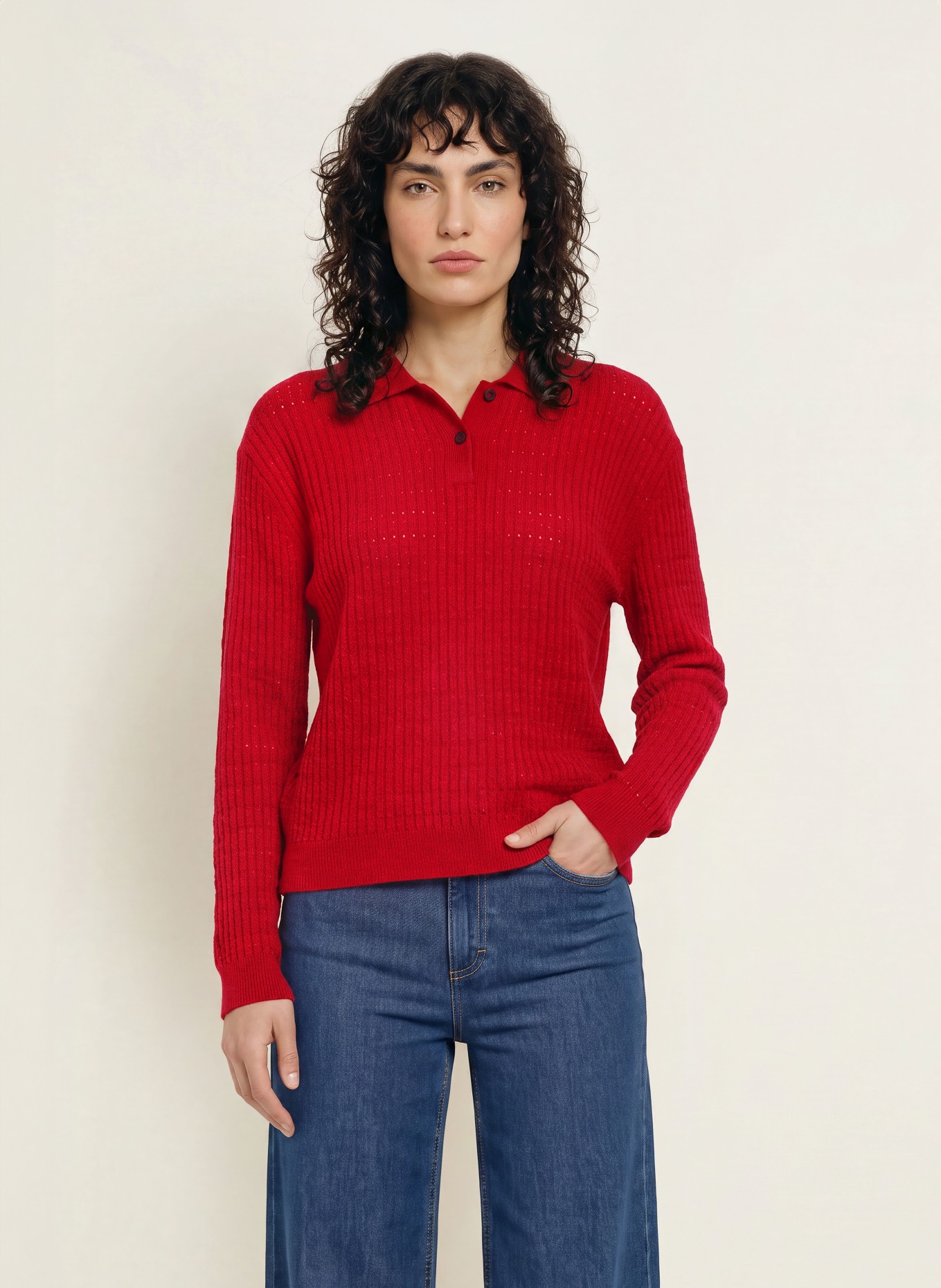 CLOSED Gebreid poloshirt: ROOD