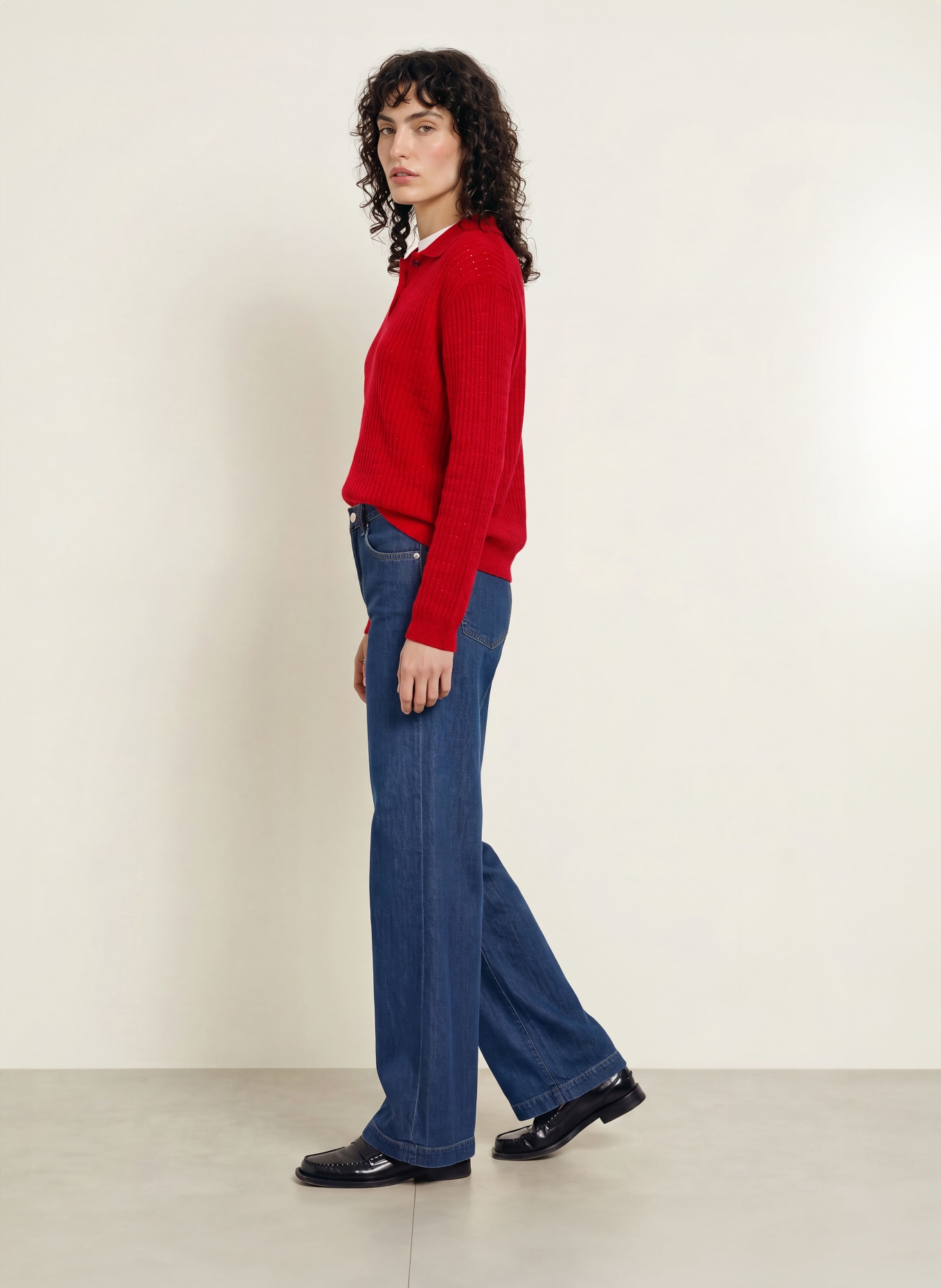 CLOSED Gebreid poloshirt: ROOD