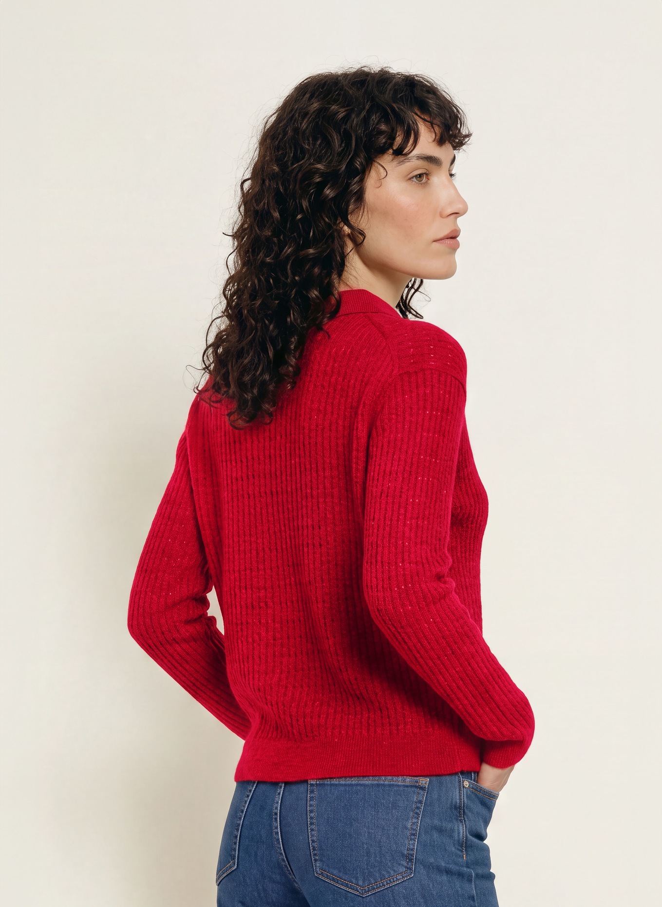 CLOSED Gebreid poloshirt: ROOD