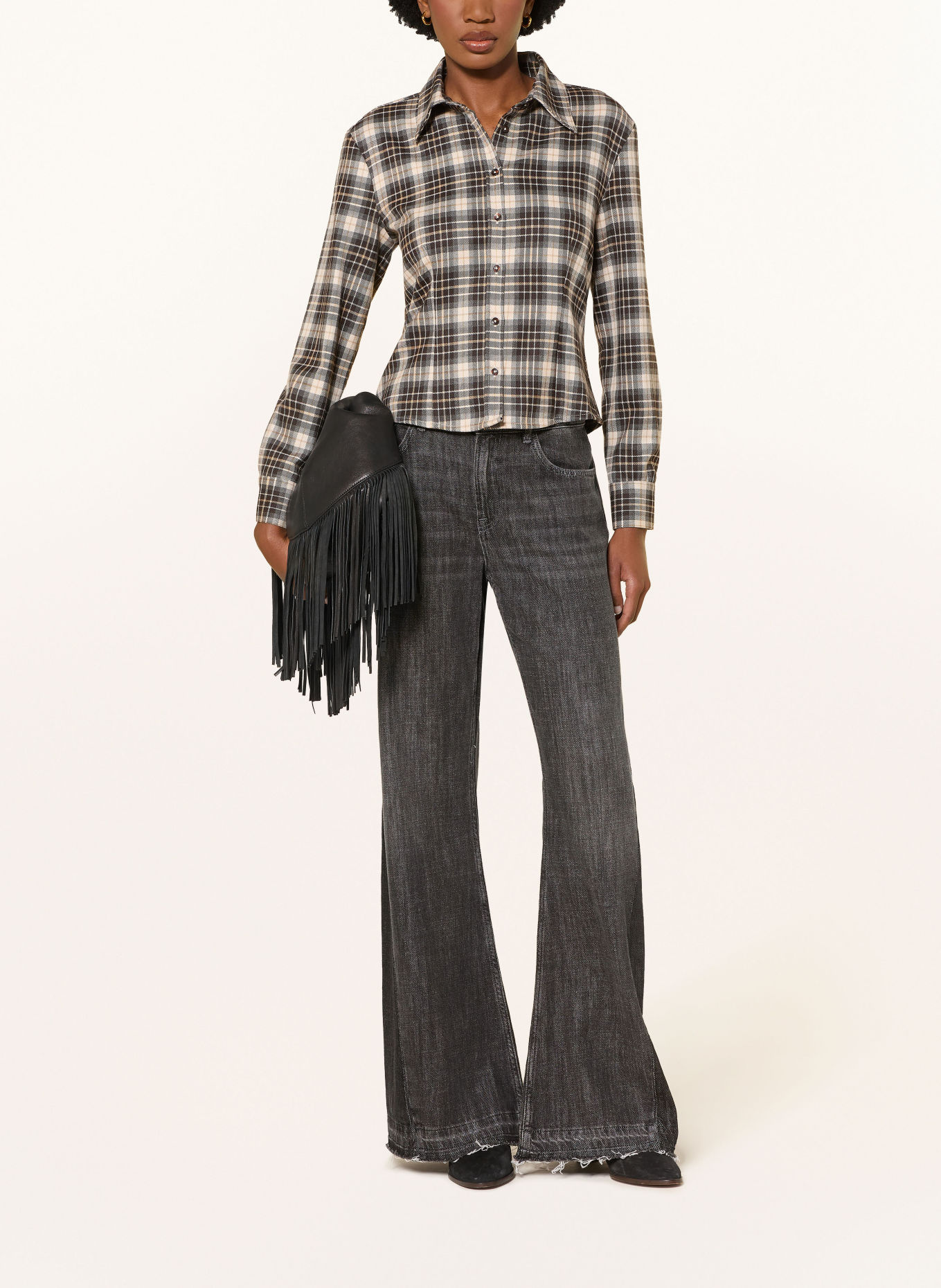 MRS & HUGS Flanel shirt blouse: ECRU / BEIGE / BLACK