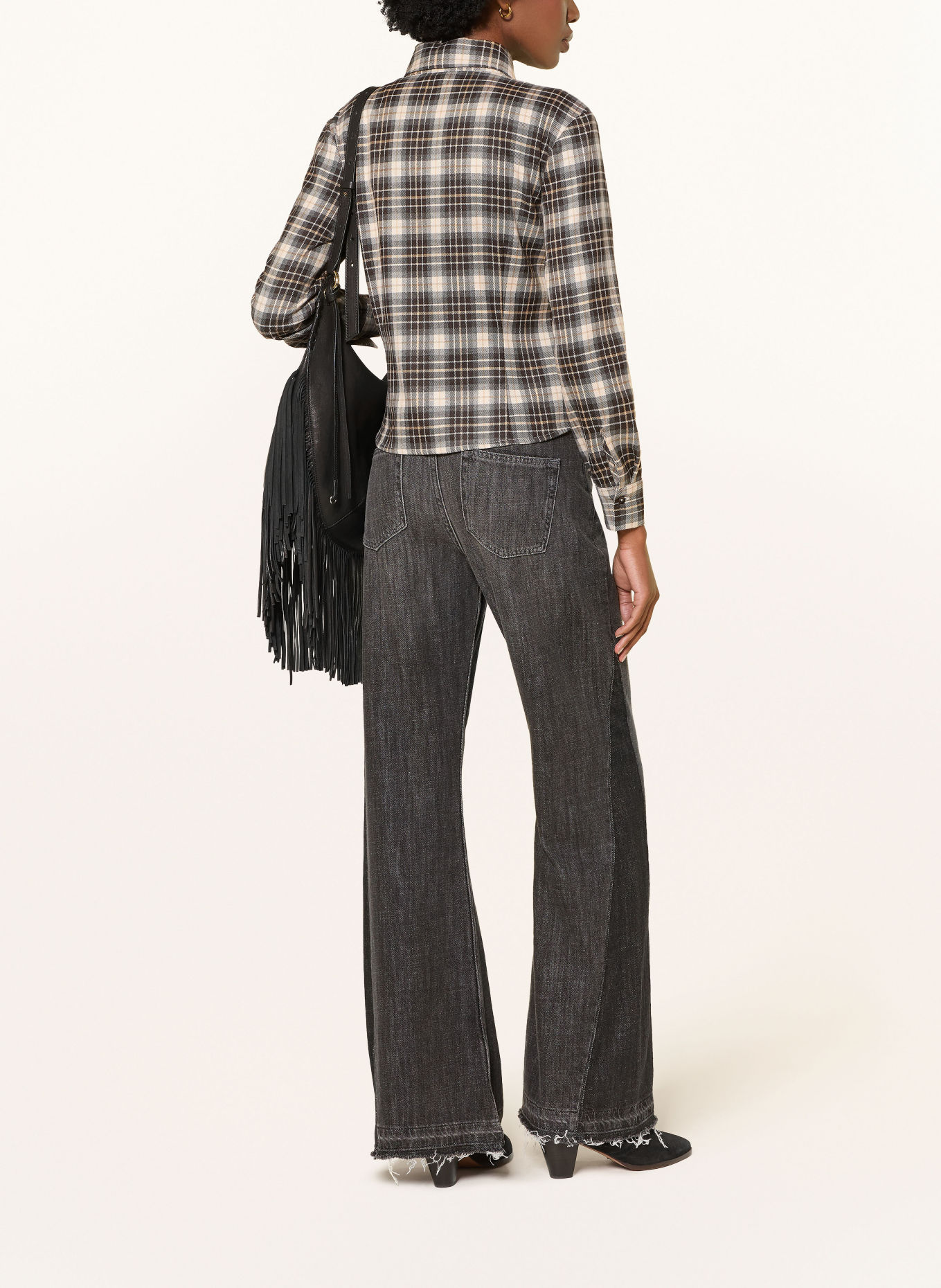MRS & HUGS Flanel shirt blouse: ECRU / BEIGE / BLACK